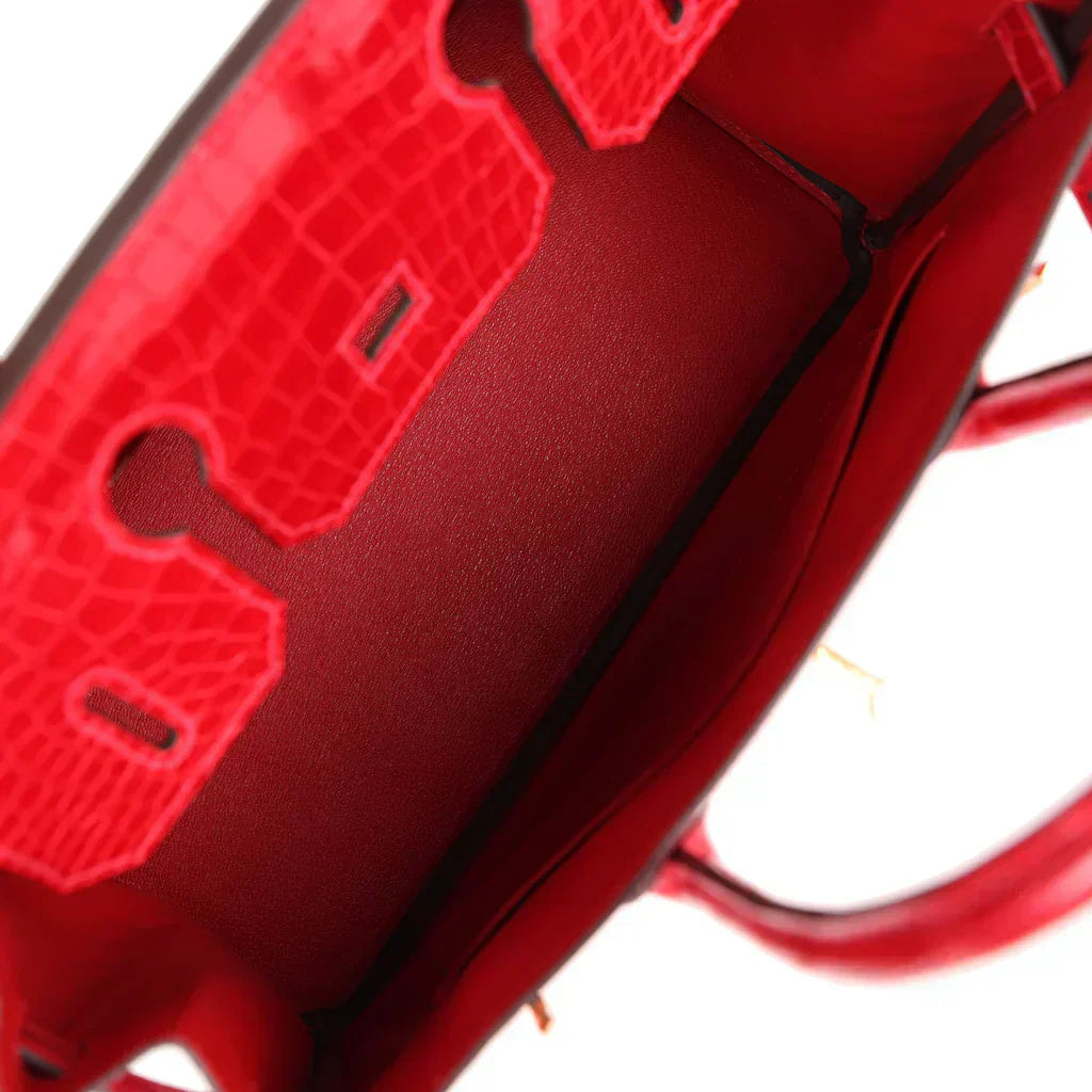 Hermes Birkin 30 Braise Shiny Porosus Crocodile Gold Hardware