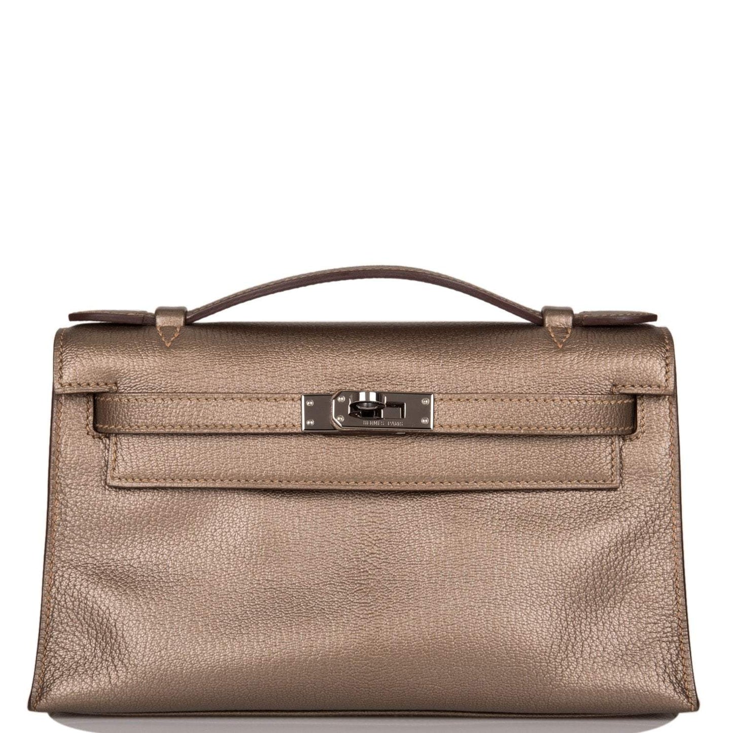 Vintage Hermes Kelly Pochette Bronze ChÃ¨vre Ruthenium Hardware