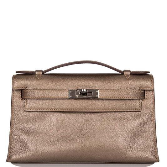 Vintage Hermes Kelly Pochette Bronze ChÃ¨vre Ruthenium Hardware