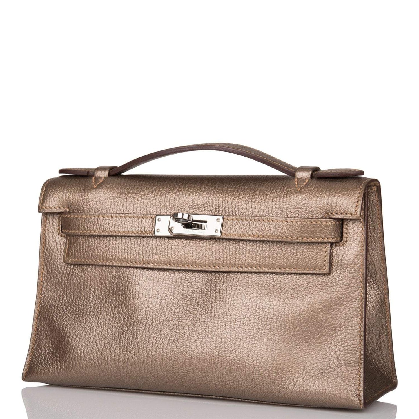 Vintage Hermes Kelly Pochette Bronze ChÃ¨vre Ruthenium Hardware