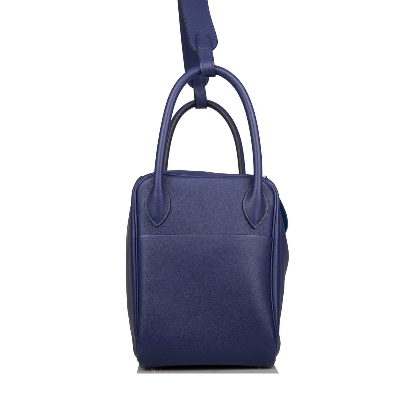 Pre-owned Hermes Lindy 30cm Bleu Encre Verso Swift Palladium Hardware