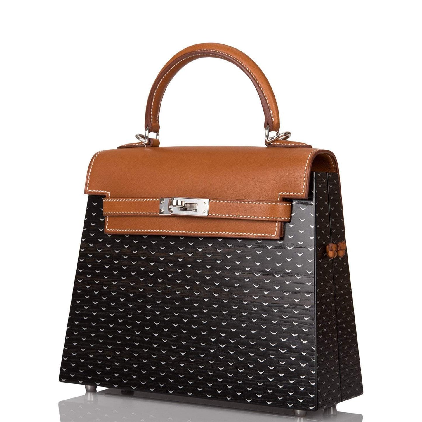 Hermes Fauve Barenia and Natural Wood Kelly Wood 22cm Palladium Hardware