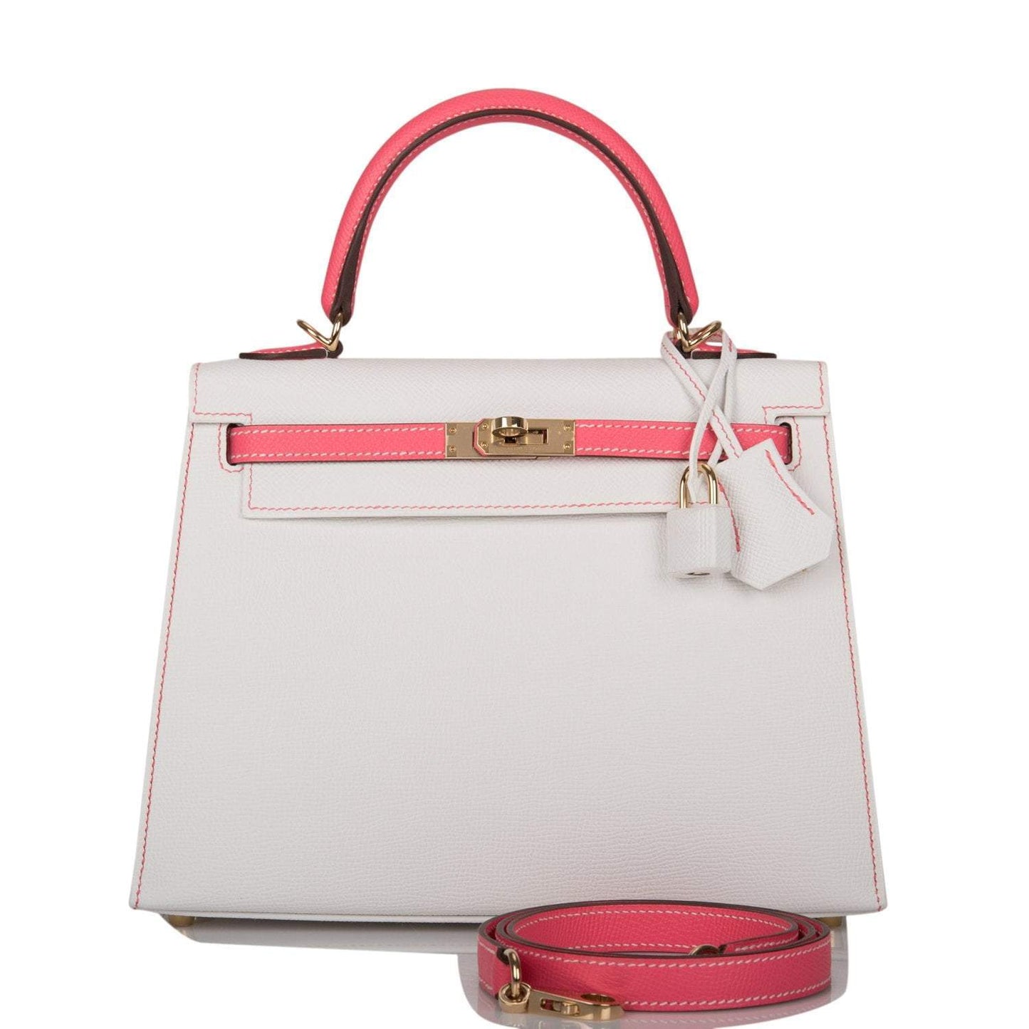 Hermes Horseshoe Stamp (HSS) Bi-Color White and Rose Azalee Epsom