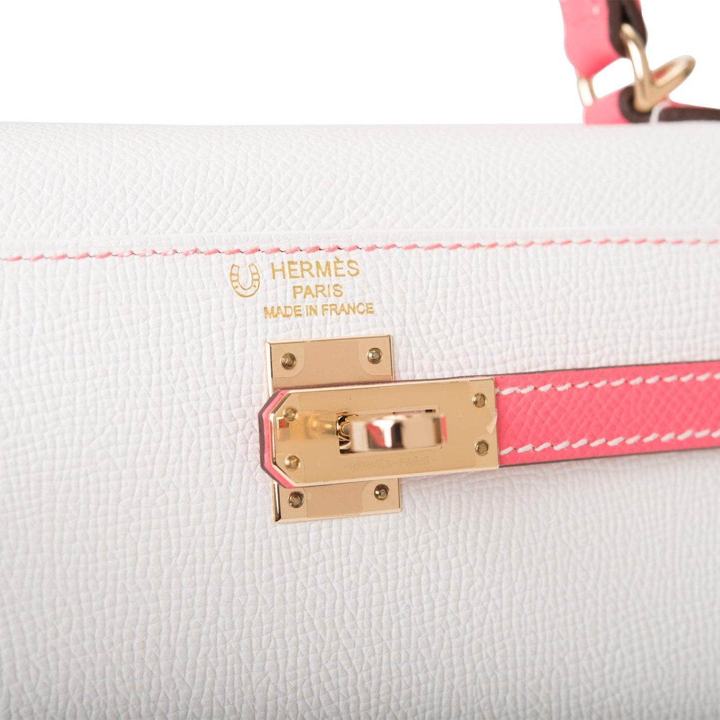 Hermes Horseshoe Stamp (HSS) Bi-Color White and Rose Azalee Epsom