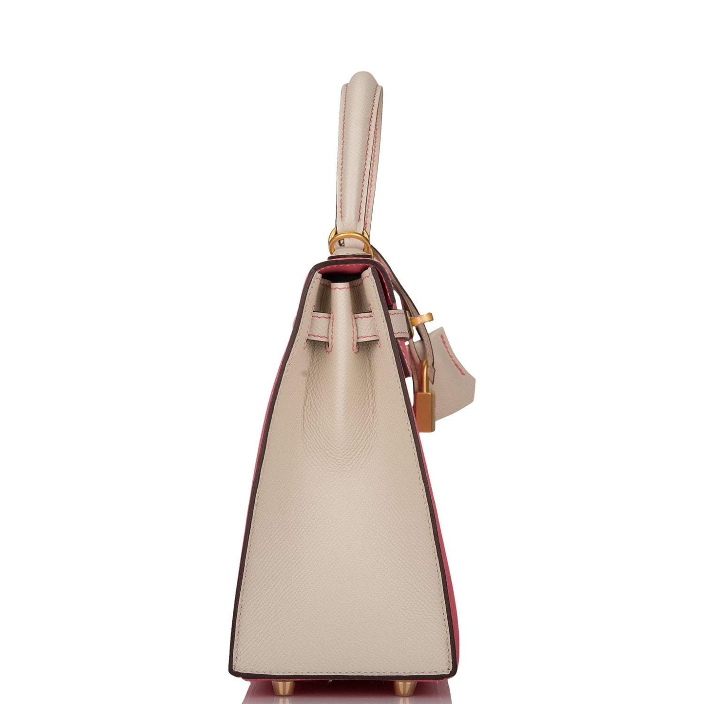 Hermes Kelly 25cm Bi-Color Rose Azalee and Craie Epsom Sellier Brushed Gold Hardware