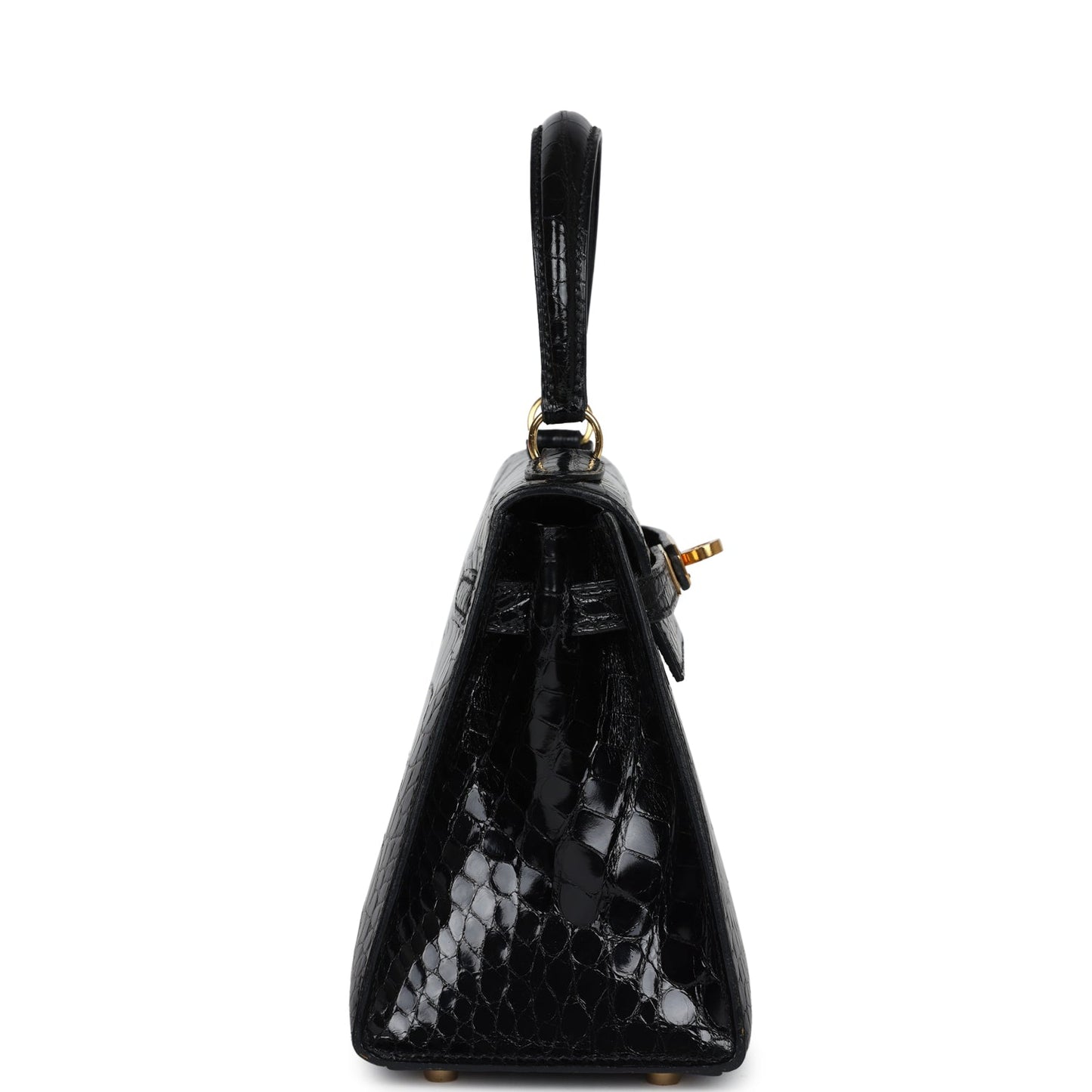 Hermes Kelly Sellier 20 Black Shiny Alligator Gold Hardware