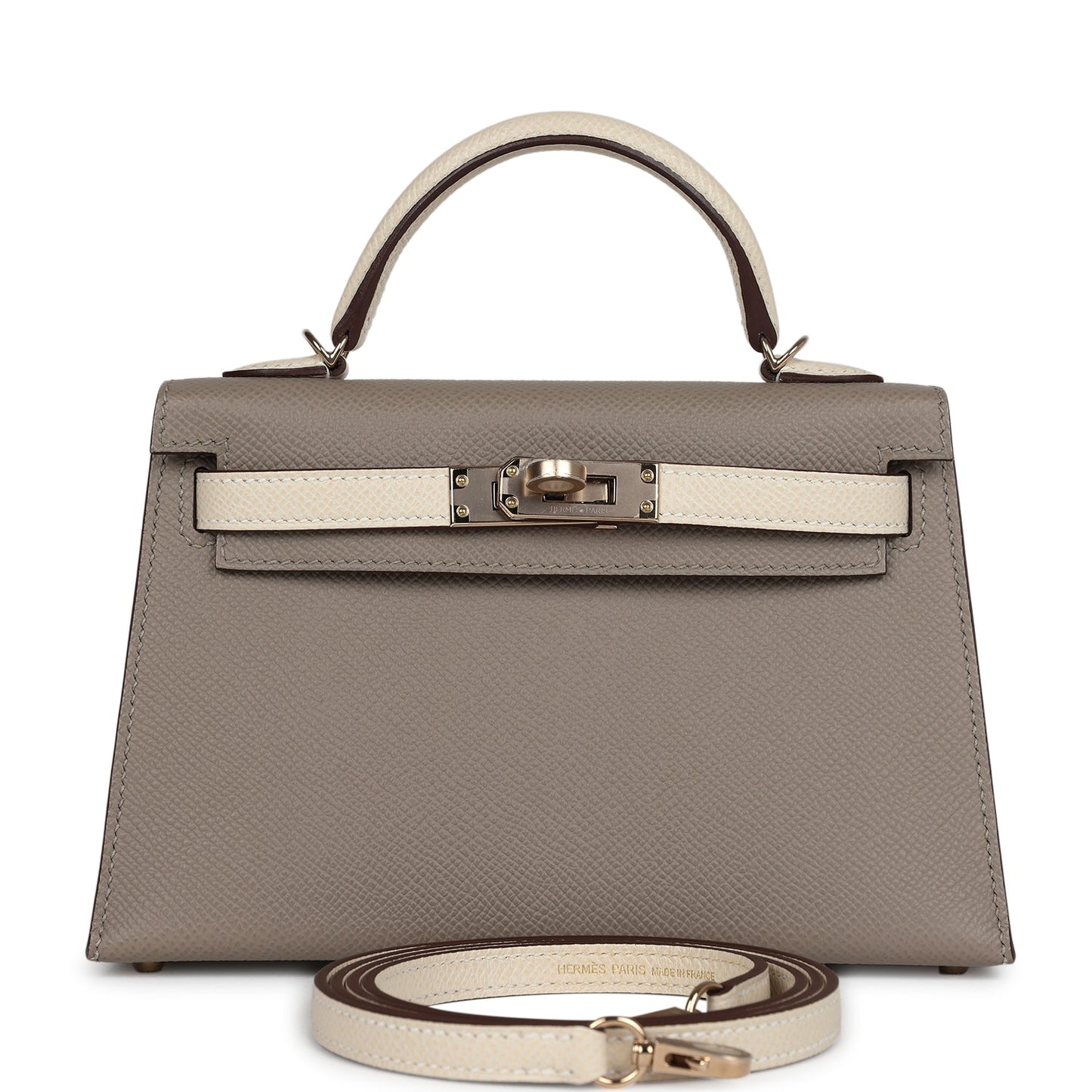 Hermes Kelly Sellier 20 Craie and Gris Asphalte Epsom Permabrass Hardware