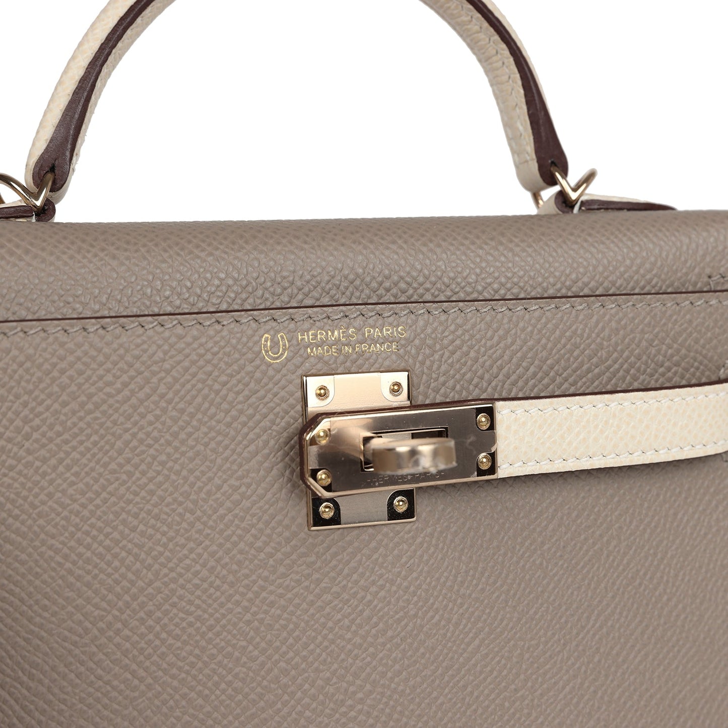 Hermes Kelly Sellier 20 Craie and Gris Asphalte Epsom Permabrass Hardware