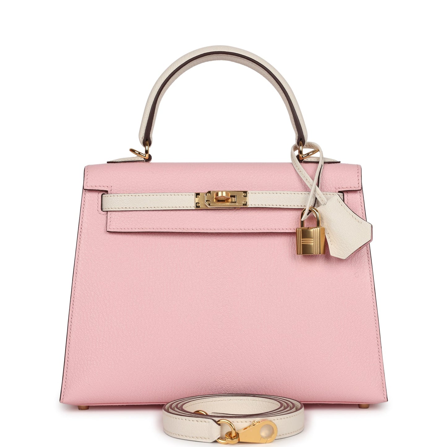 Hermes Kelly Sellier 25 Rose Sakura and Nata Chevre Gold Hardware