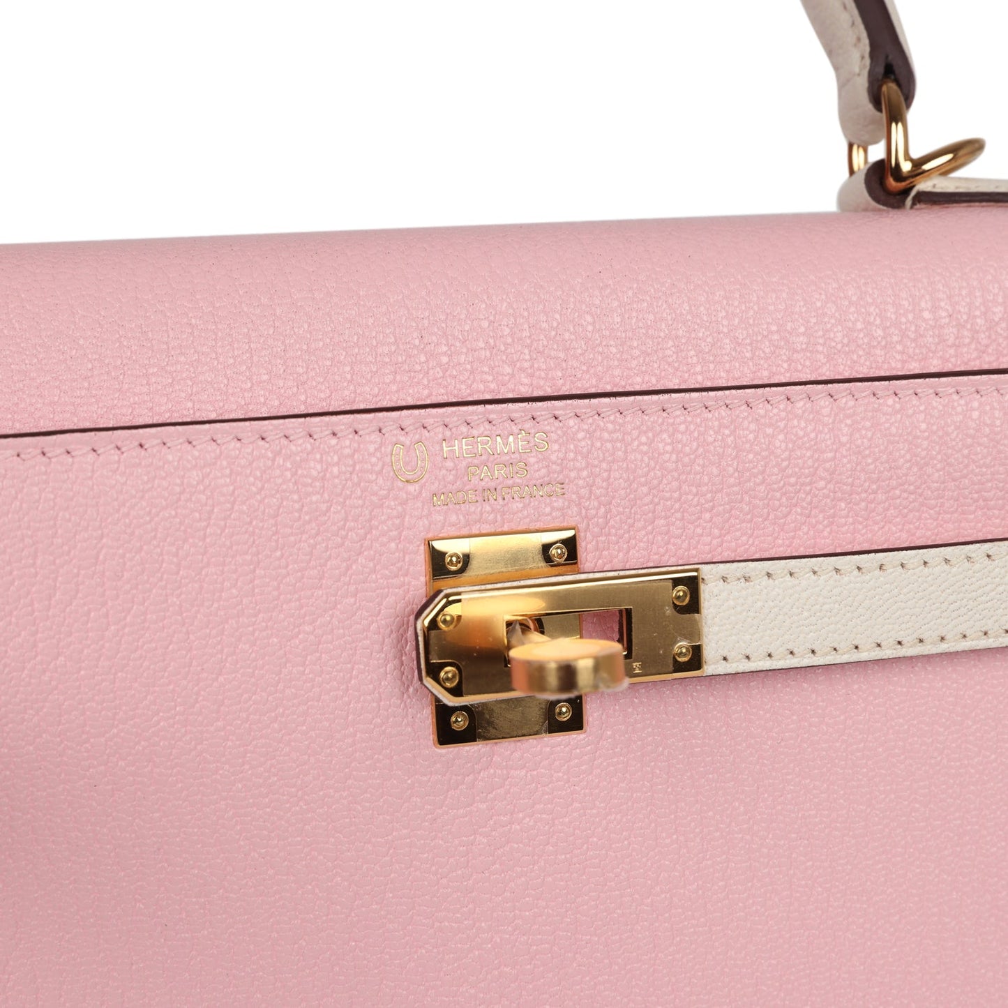 Hermes Kelly Sellier 25 Rose Sakura and Nata Chevre Gold Hardware
