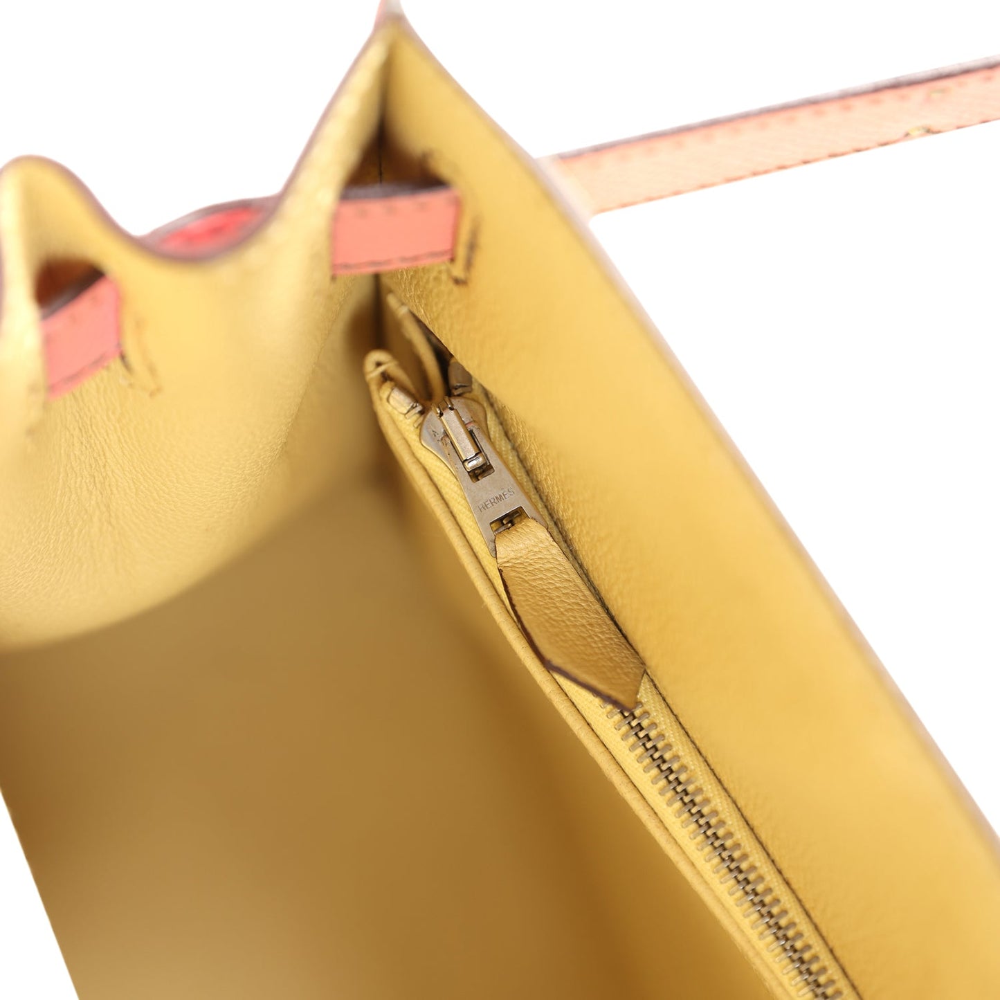 Hermes Special Order (HSS) Kelly Sellier 28 Rose Confetti and Jaune Poussin Epsom Palladium Hardware