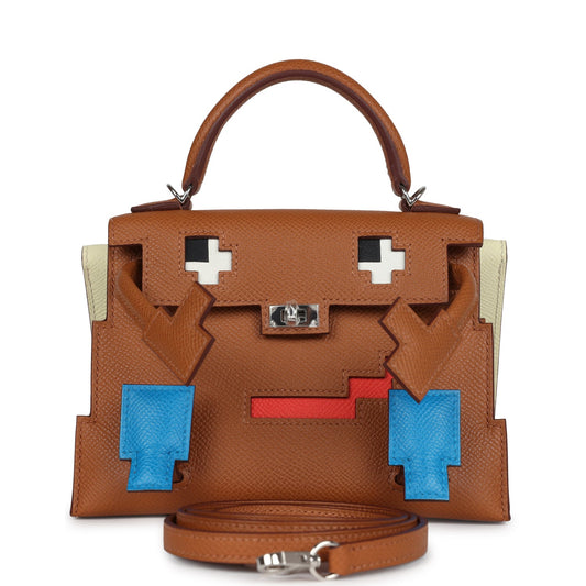 Hermes 'Quelle Idolle' Picto Kelly Doll Gold, Bleu Zanzibar, Jaune Milton and Orange Field Epsom/Swift Palladium Hardware