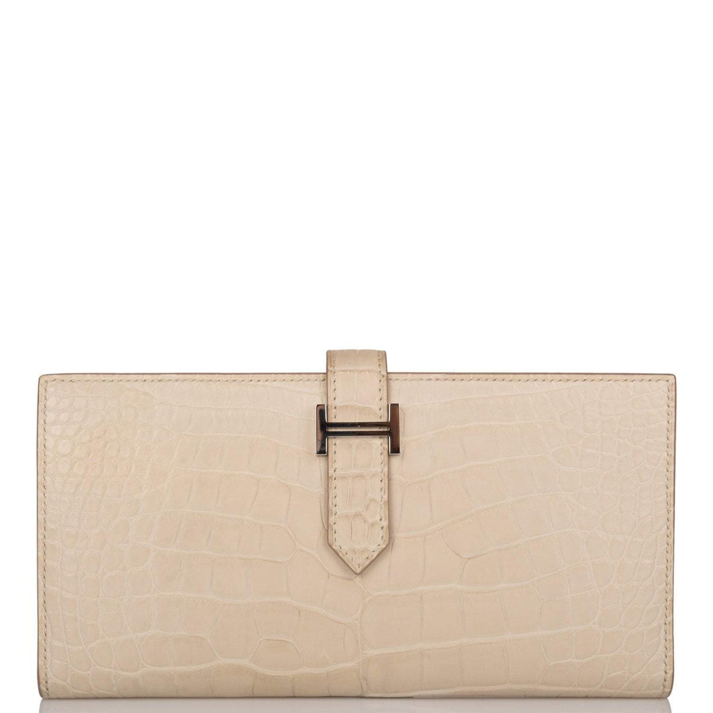 Hermes Beton Matte Alligator Bearn Wallet Palladium Hardware