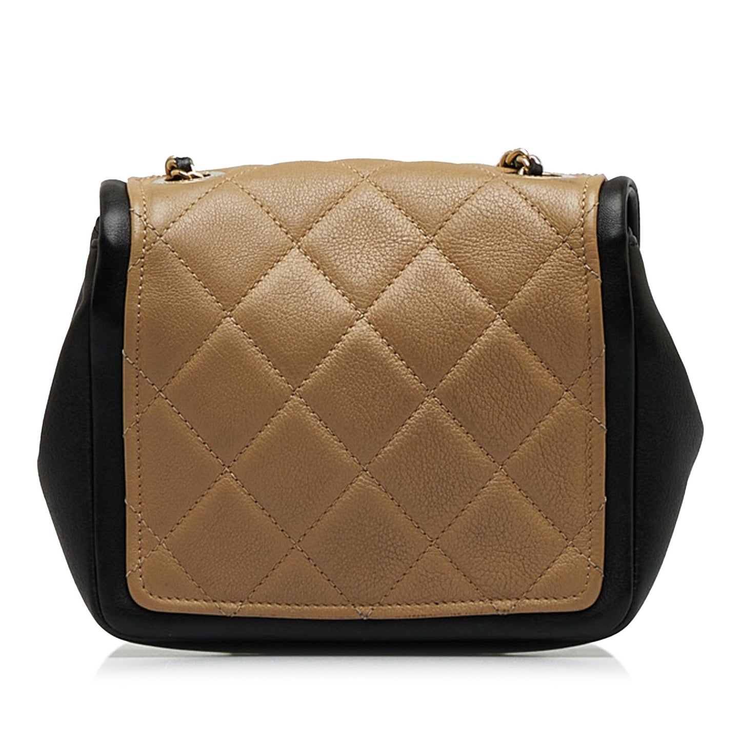 Chanel Mini Square Calfskin Graphic Flap Crossbody Bag Brown