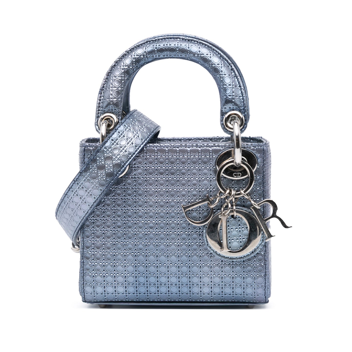 Dior Mini Metallic Patent Microcannage Lady Dior Blue