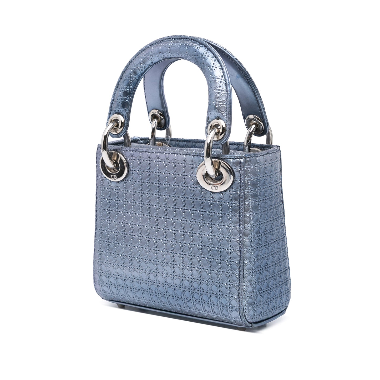 Dior Mini Metallic Patent Microcannage Lady Dior Blue
