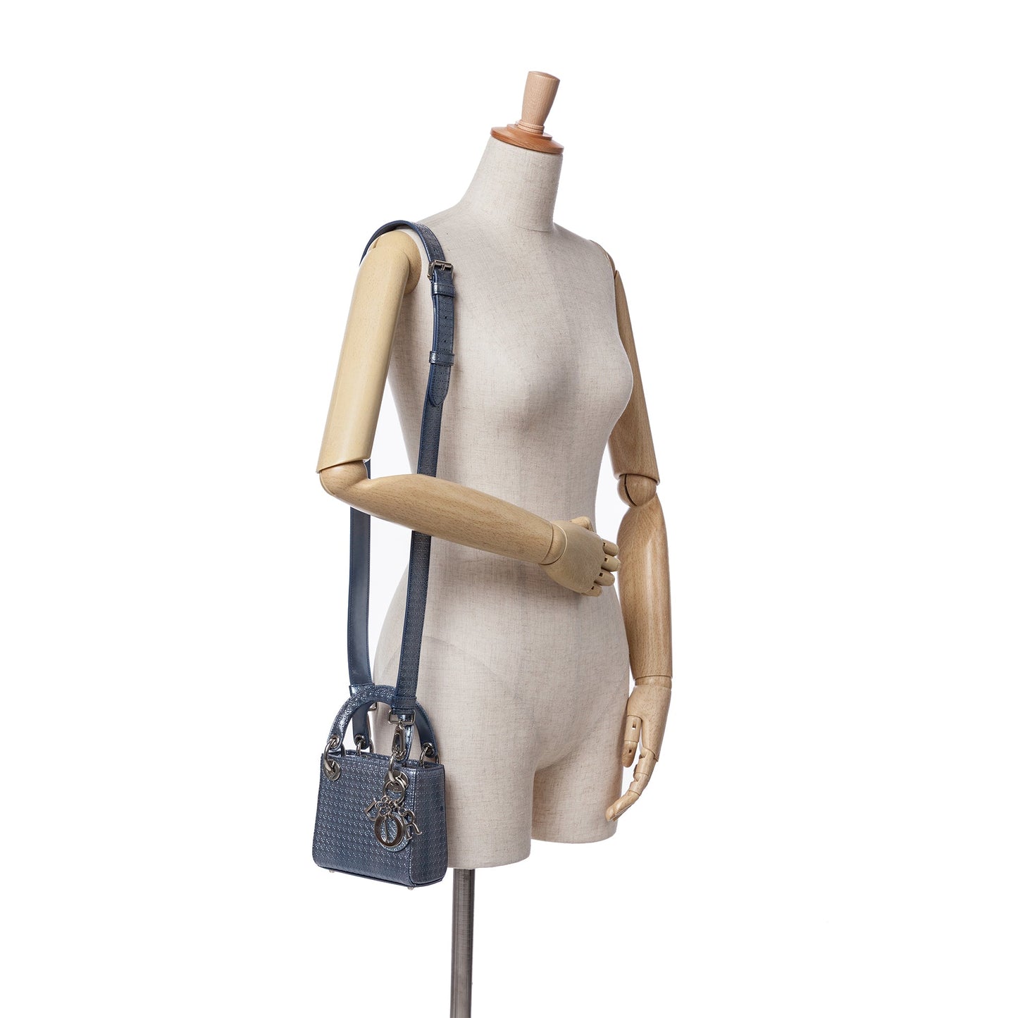 Dior Mini Metallic Patent Microcannage Lady Dior Blue