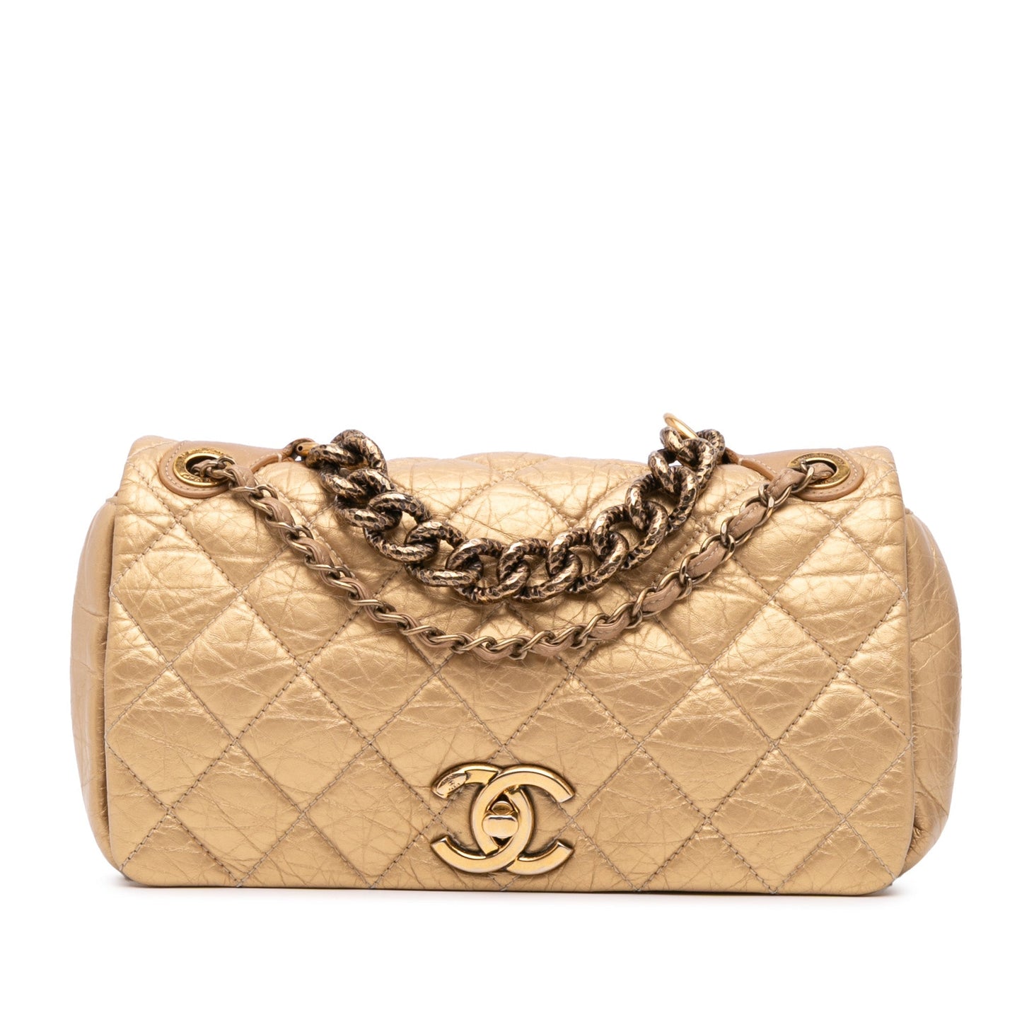 Chanel Medium Quilted Aged Calfskin Pondichery Flap Gold