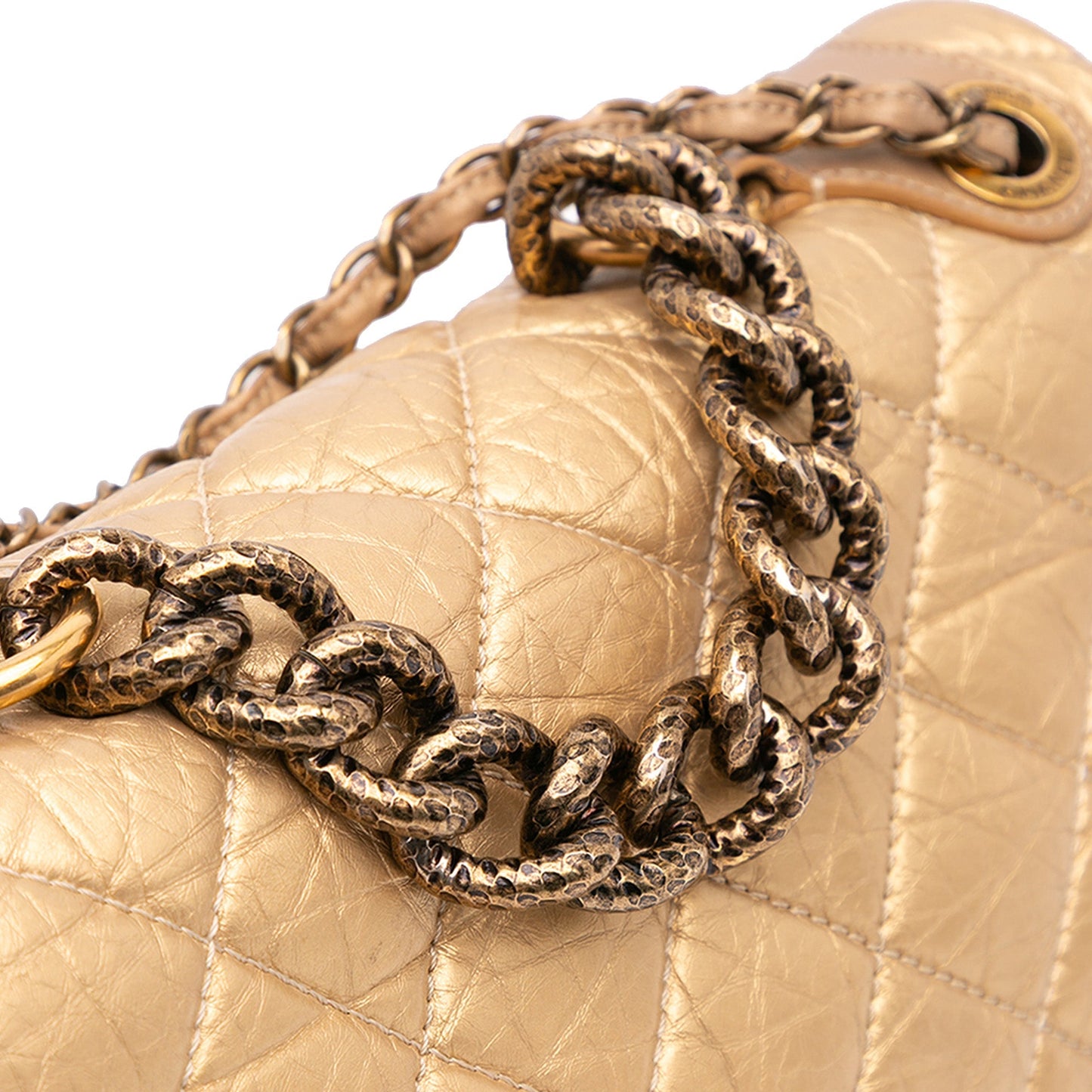 Chanel Medium Quilted Aged Calfskin Pondichery Flap Gold