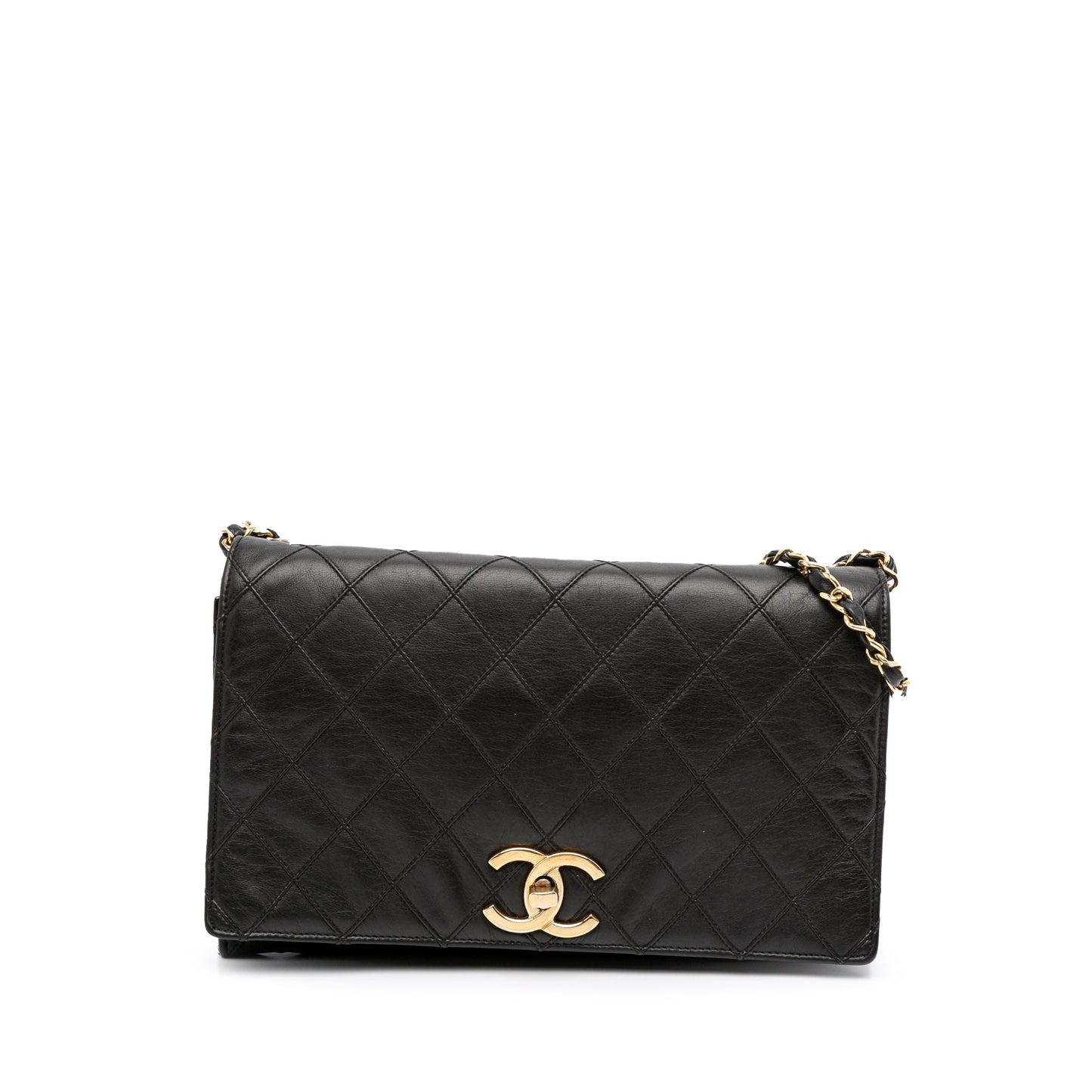 Chanel Small CC Quilted Lambskin Turnlock Full Single Flap Black
