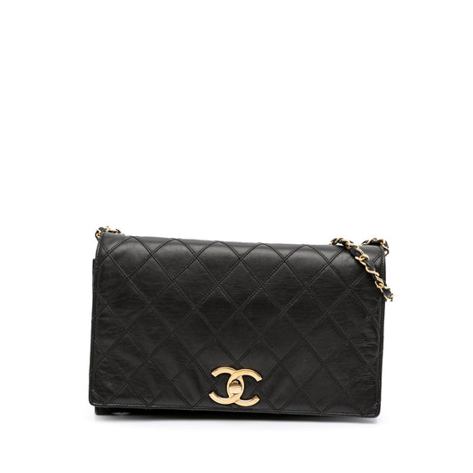 Chanel Small CC Quilted Lambskin Turnlock Full Single Flap Black