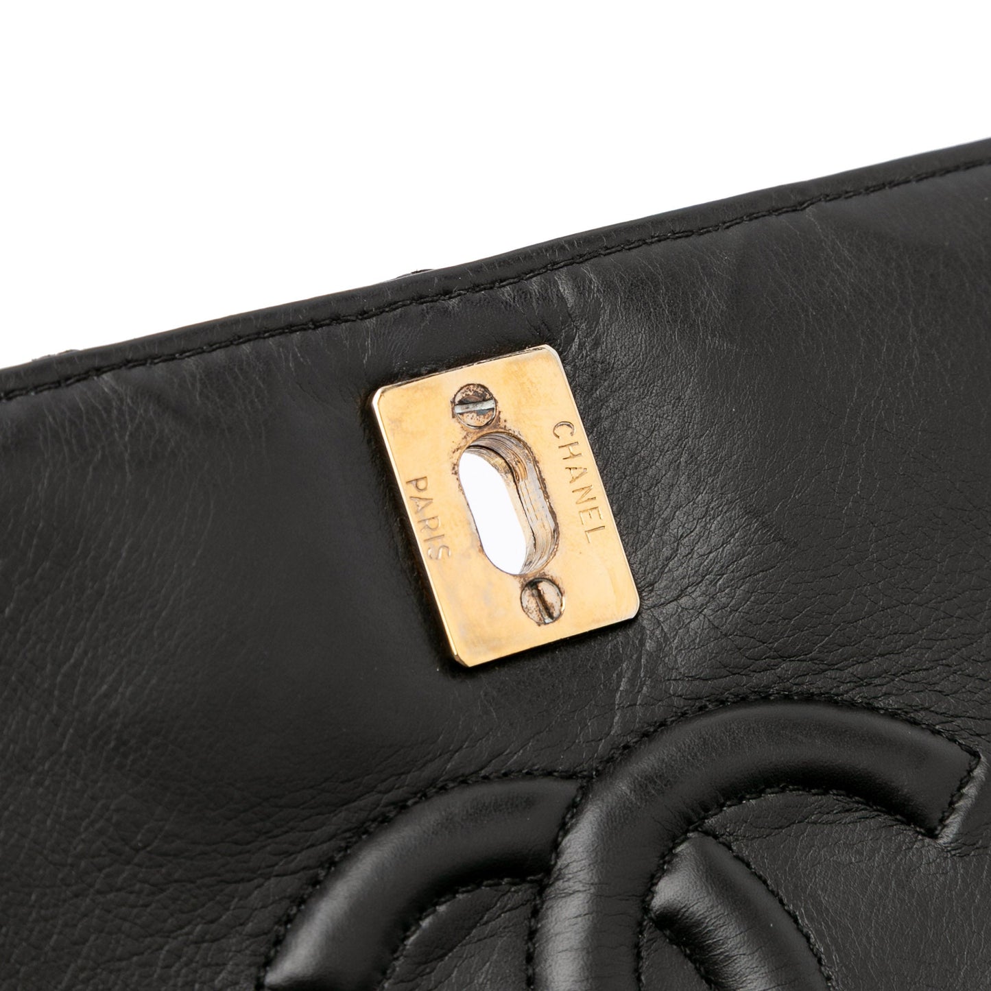 Chanel Small CC Quilted Lambskin Turnlock Full Single Flap Black