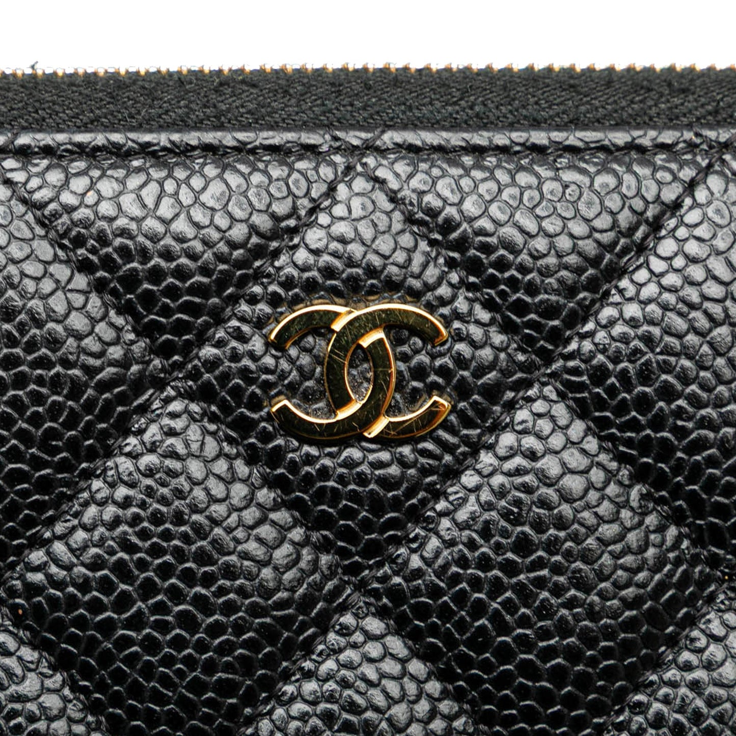 Chanel Quilted Caviar CC Zip Around Long Wallet Black