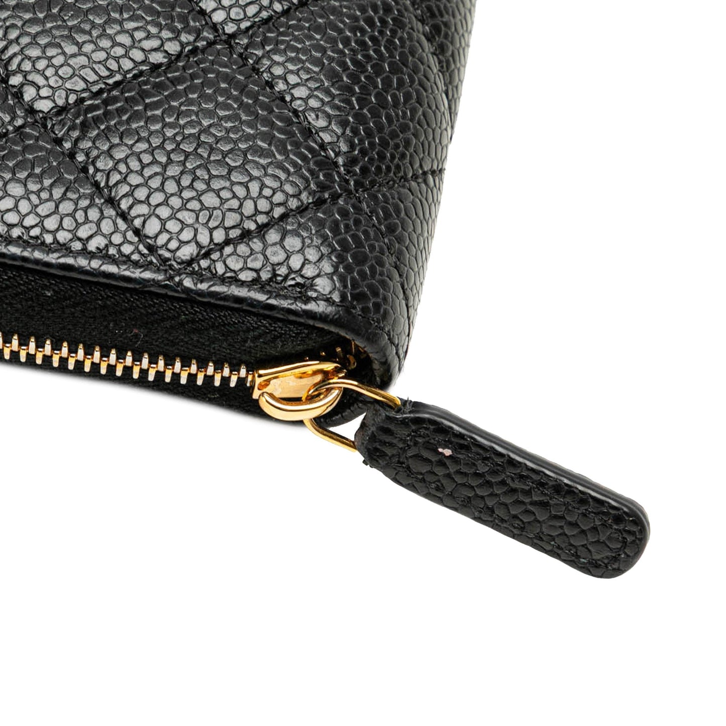 Chanel Quilted Caviar CC Zip Around Long Wallet Black