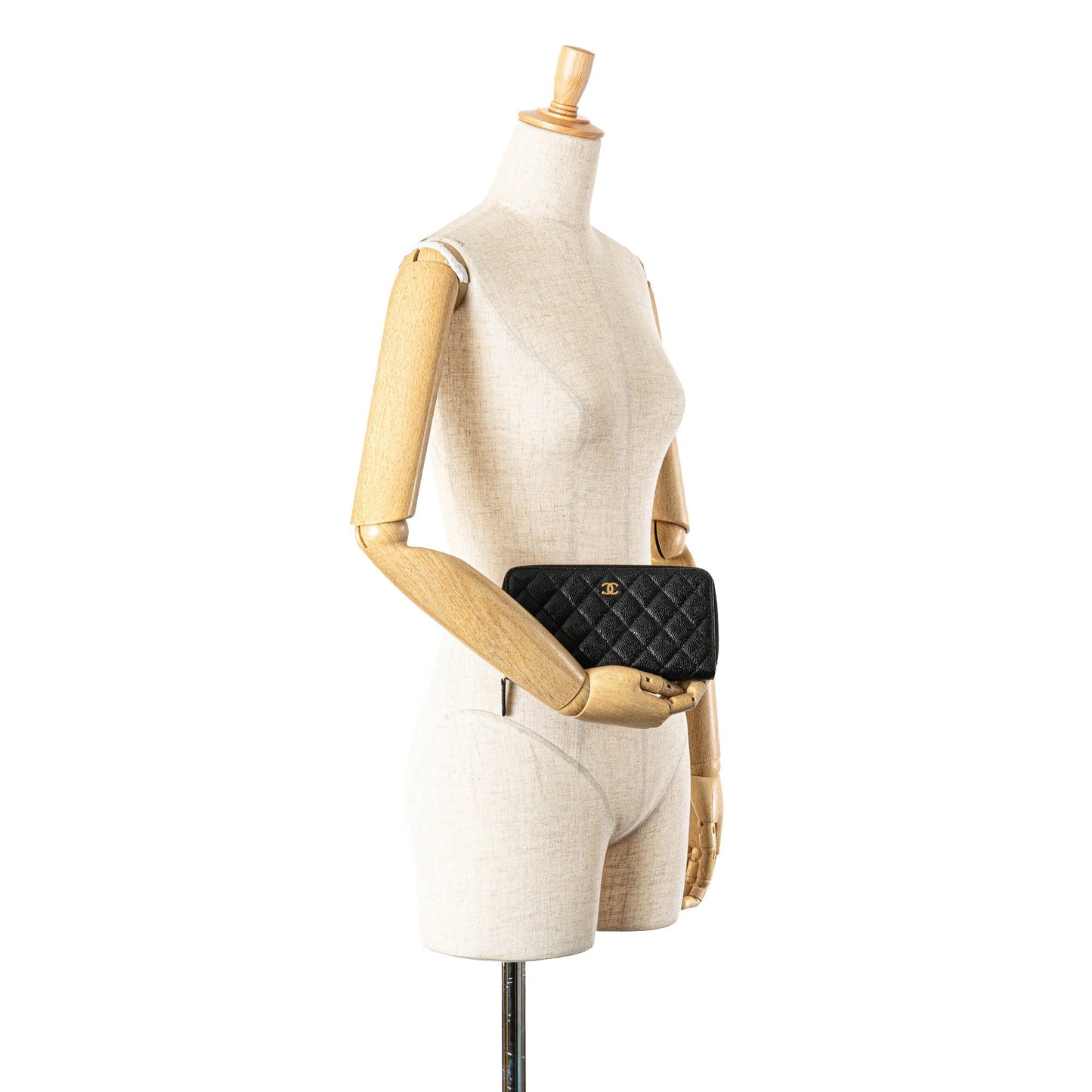 Chanel Quilted Caviar CC Zip Around Long Wallet Black