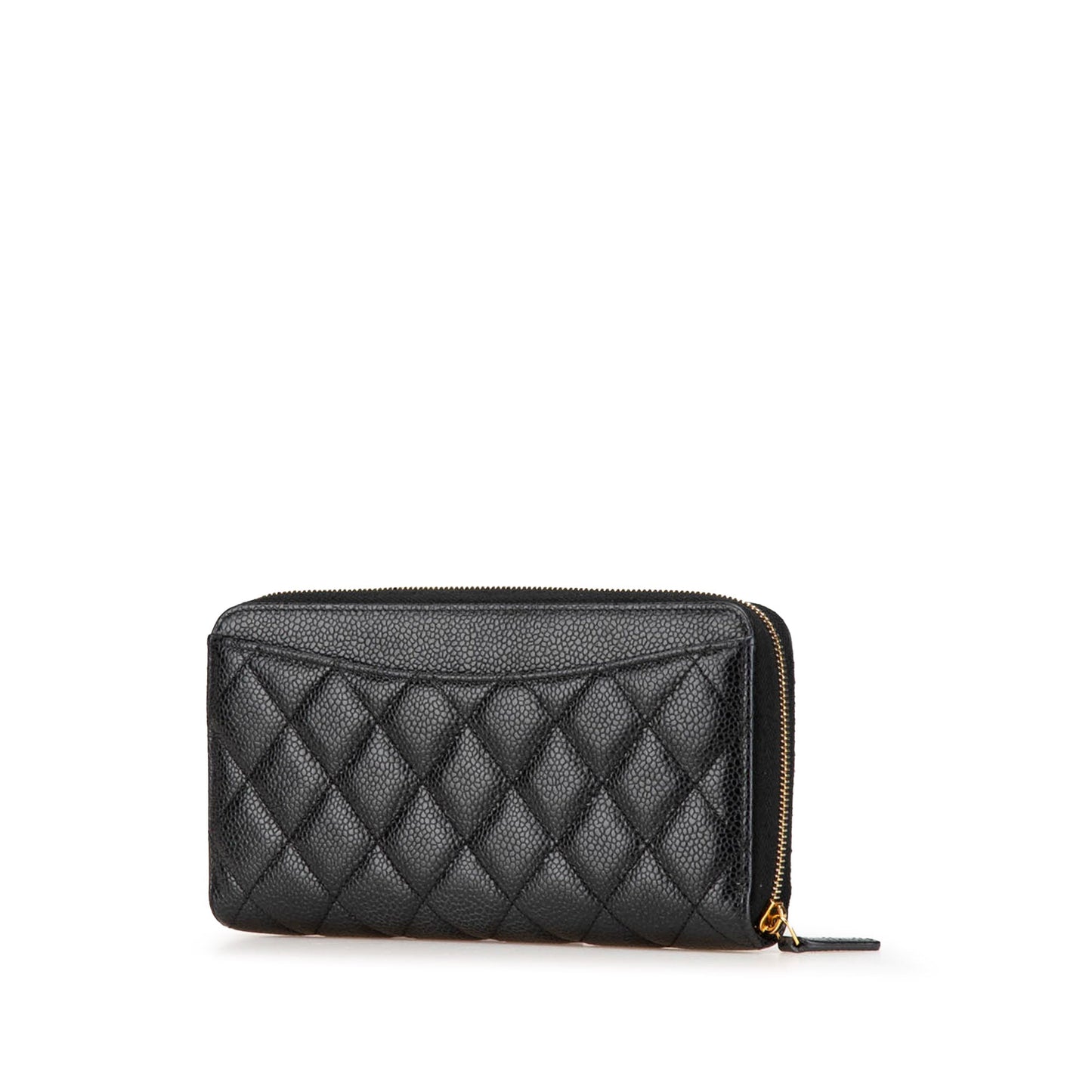 Chanel Quilted Caviar CC Zip Around Long Wallet Black