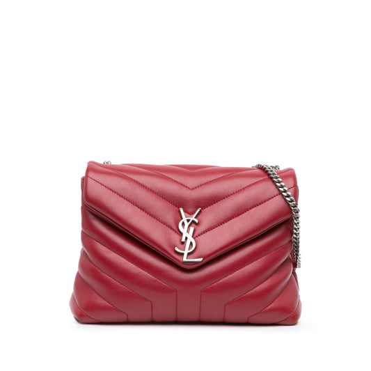Saint Laurent Small Leather Monogram Loulou Crossbody Red