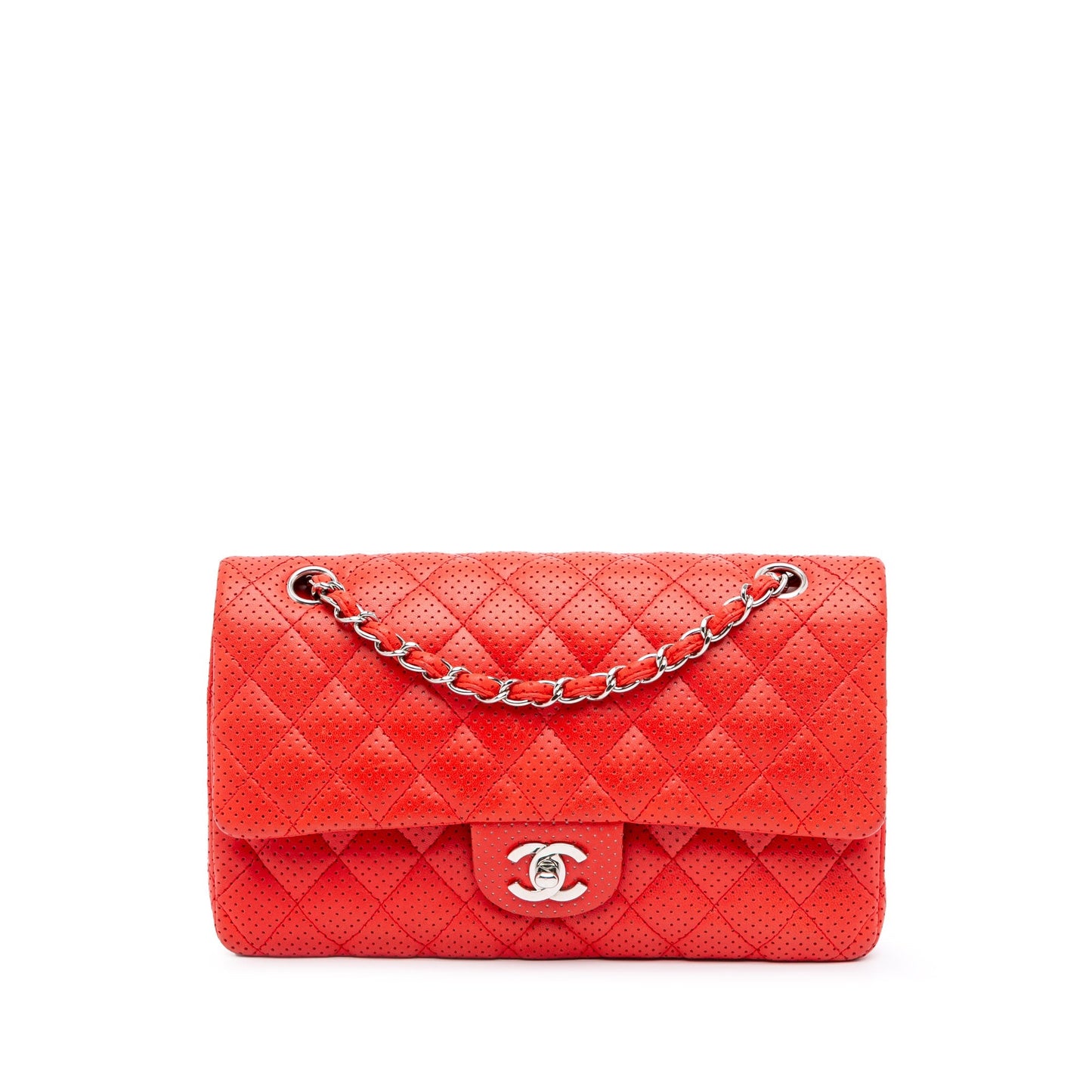 Chanel Medium Classic Perforated Lambskin Double Flap Red