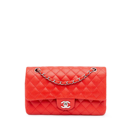 Chanel Medium Classic Perforated Lambskin Double Flap Red