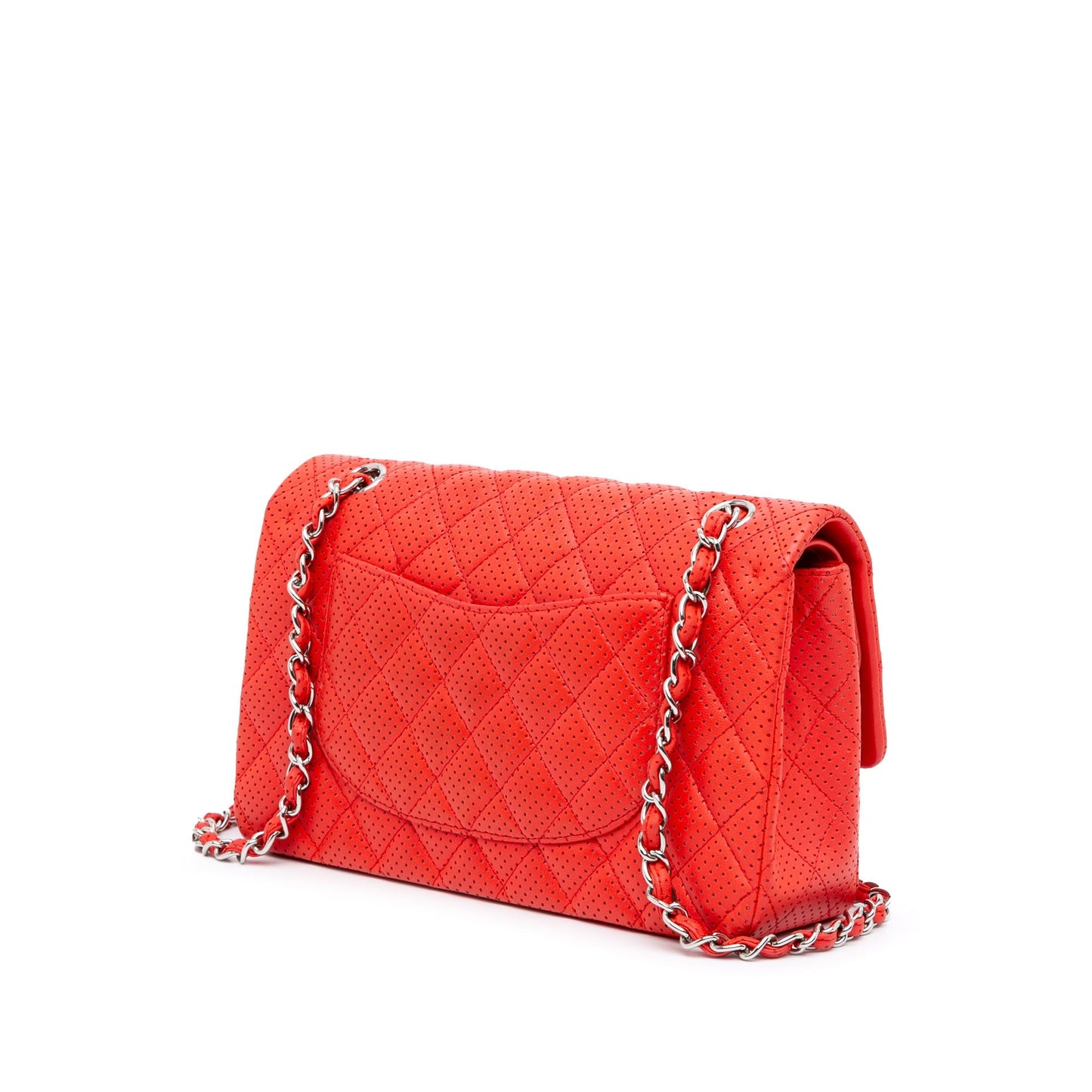 Chanel Medium Classic Perforated Lambskin Double Flap Red
