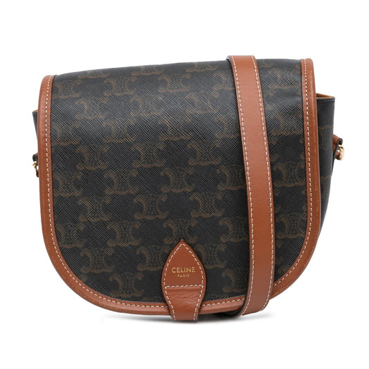 Celine Medium Triomphe Coated Canvas Folco Crossbody Brown