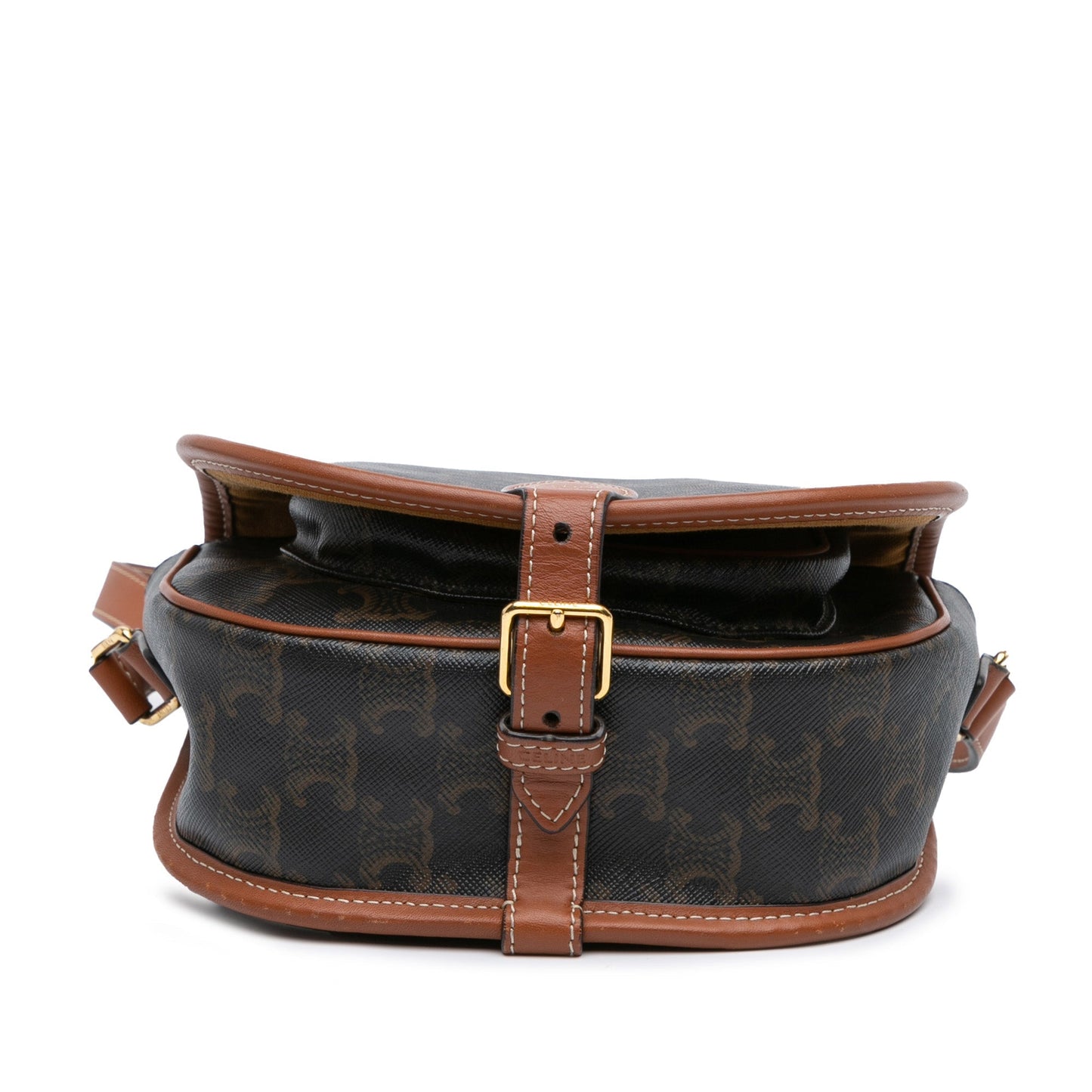Celine Medium Triomphe Coated Canvas Folco Crossbody Brown