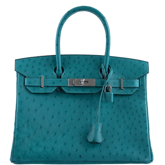 Hermes Birkin 30 Vert Verone Ostrich Palladium Hardware - 2020, Y