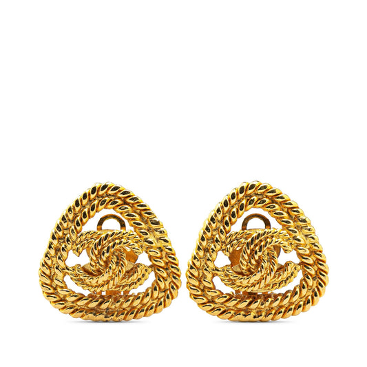 Chanel Gold Plated CC Clip On Earrings Gold