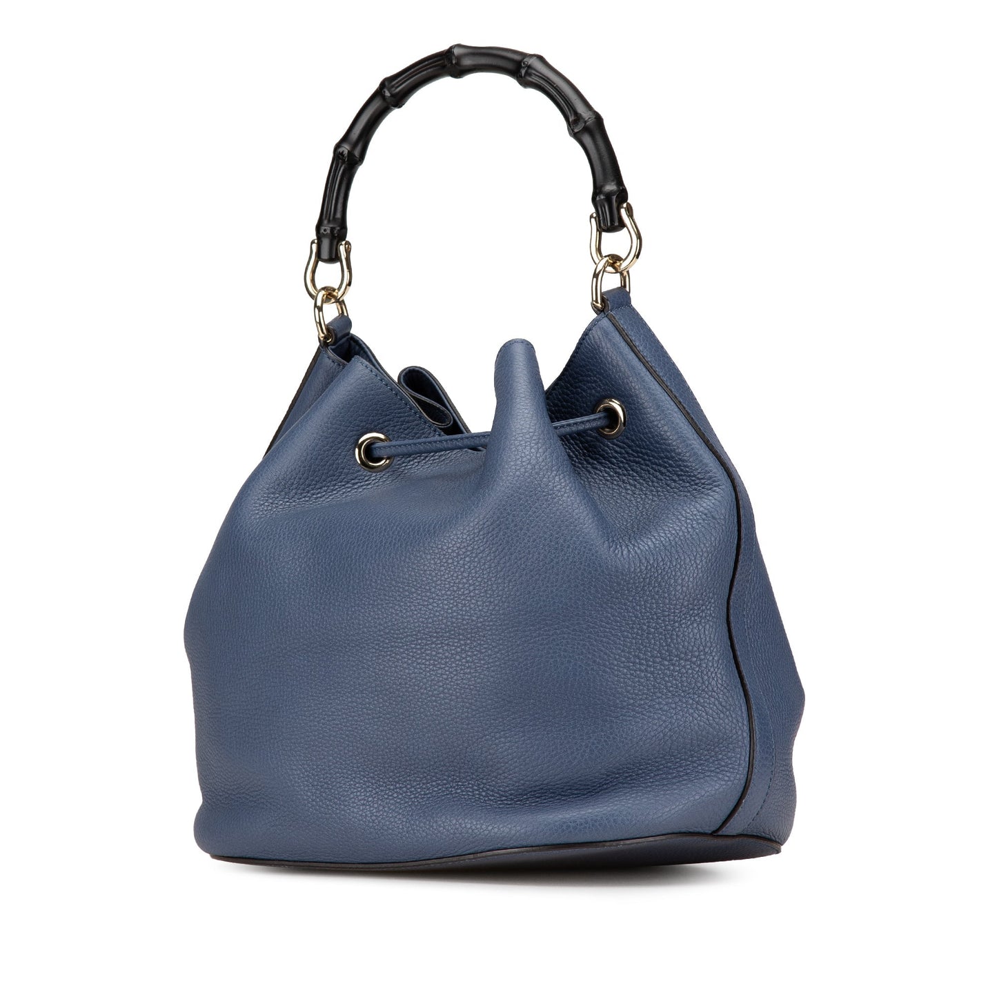 Gucci Leather Miss Bamboo Tassel Bucket Bag Blue