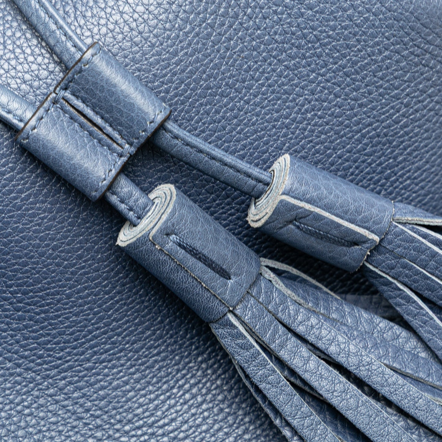 Gucci Leather Miss Bamboo Tassel Bucket Bag Blue