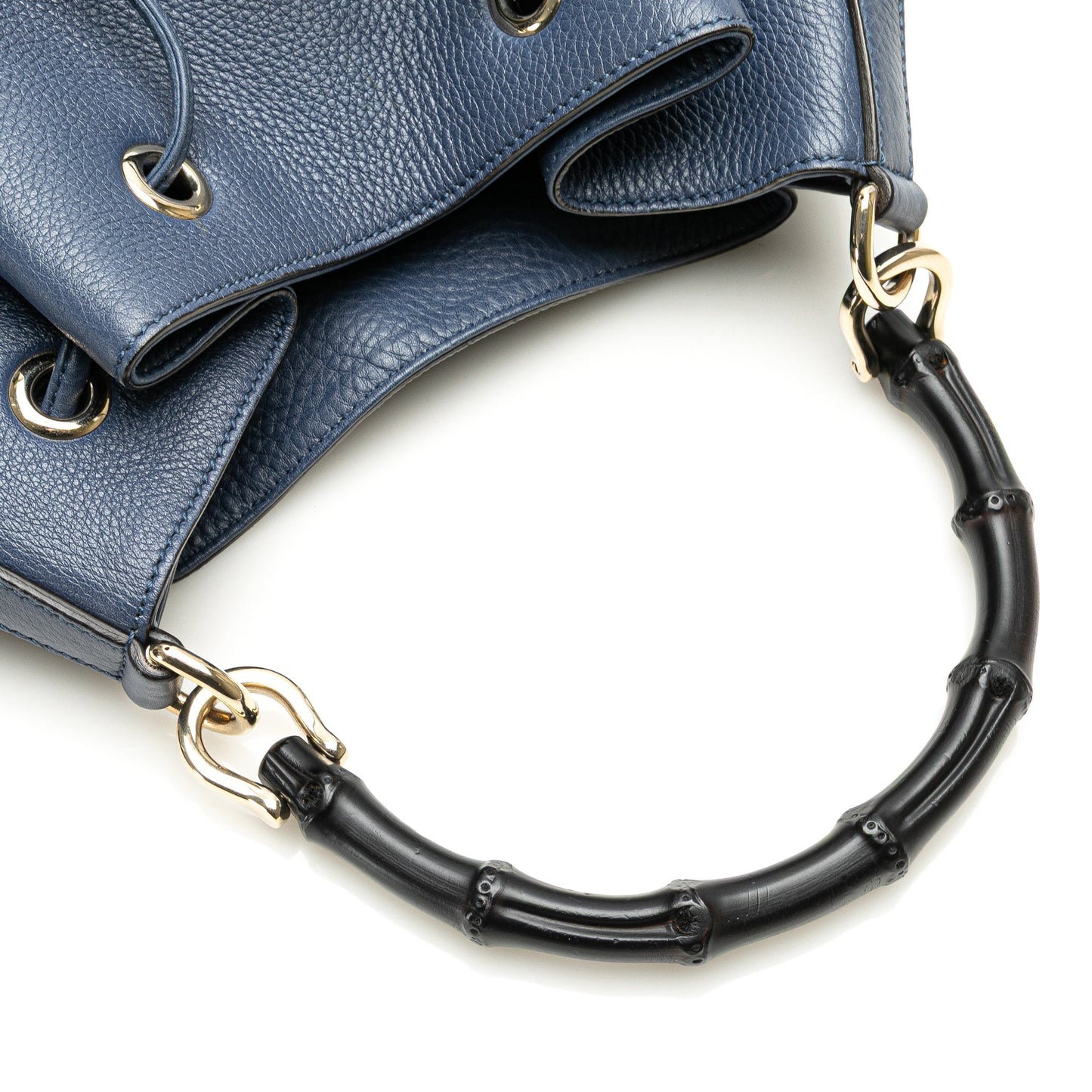 Gucci Leather Miss Bamboo Tassel Bucket Bag Blue