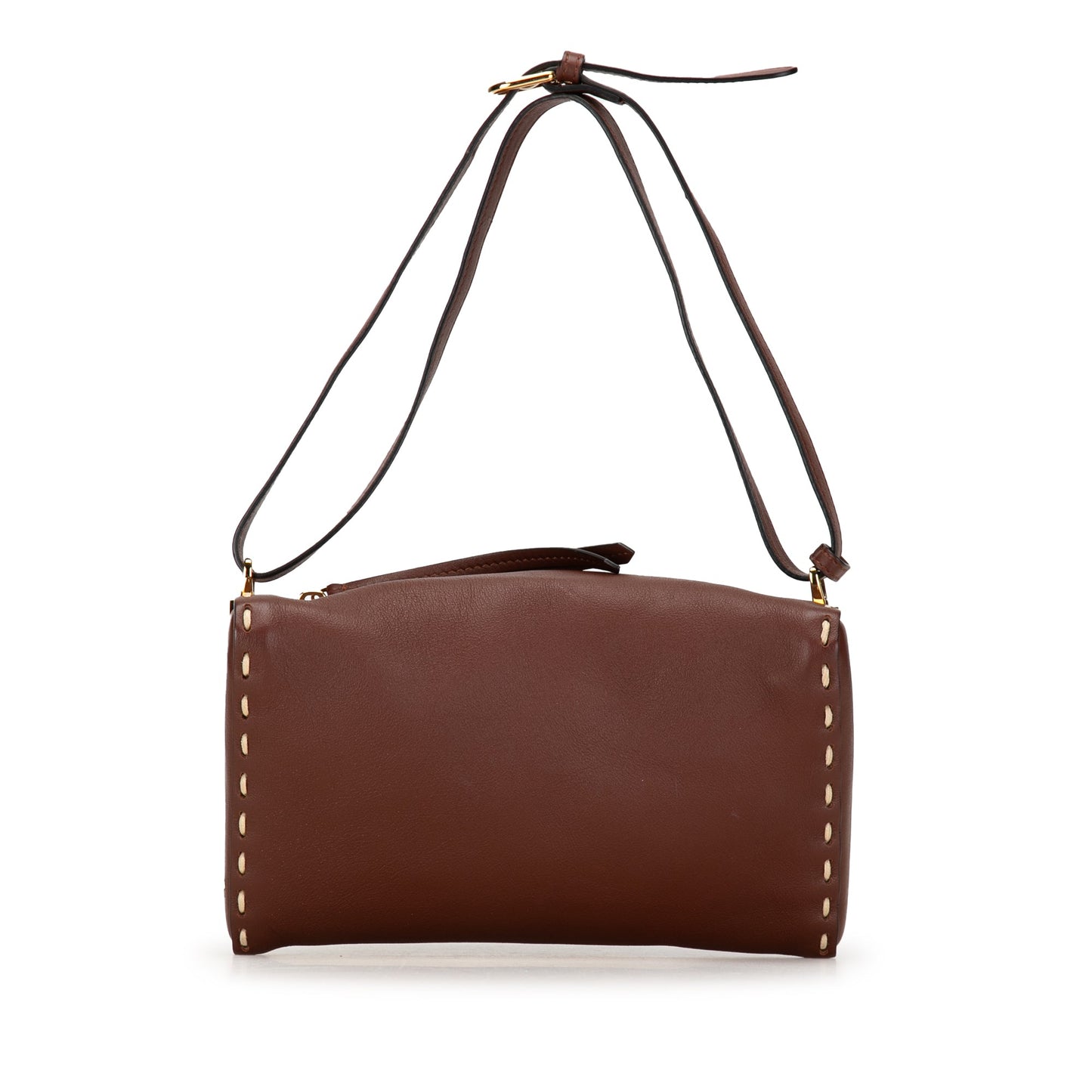 Fendi Calfskin Selleria Triangle Shoulder Bag Brown