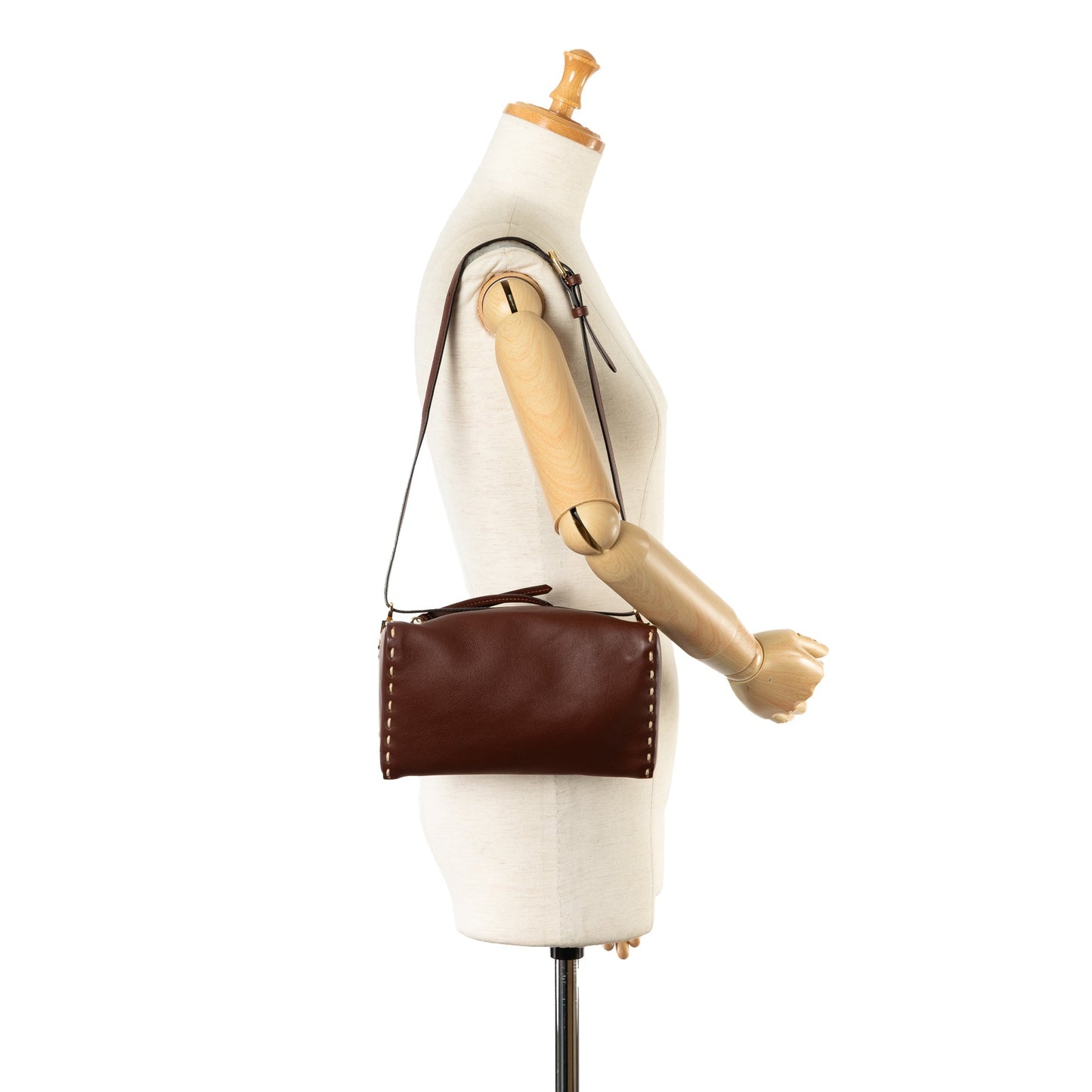 Fendi Calfskin Selleria Triangle Shoulder Bag Brown