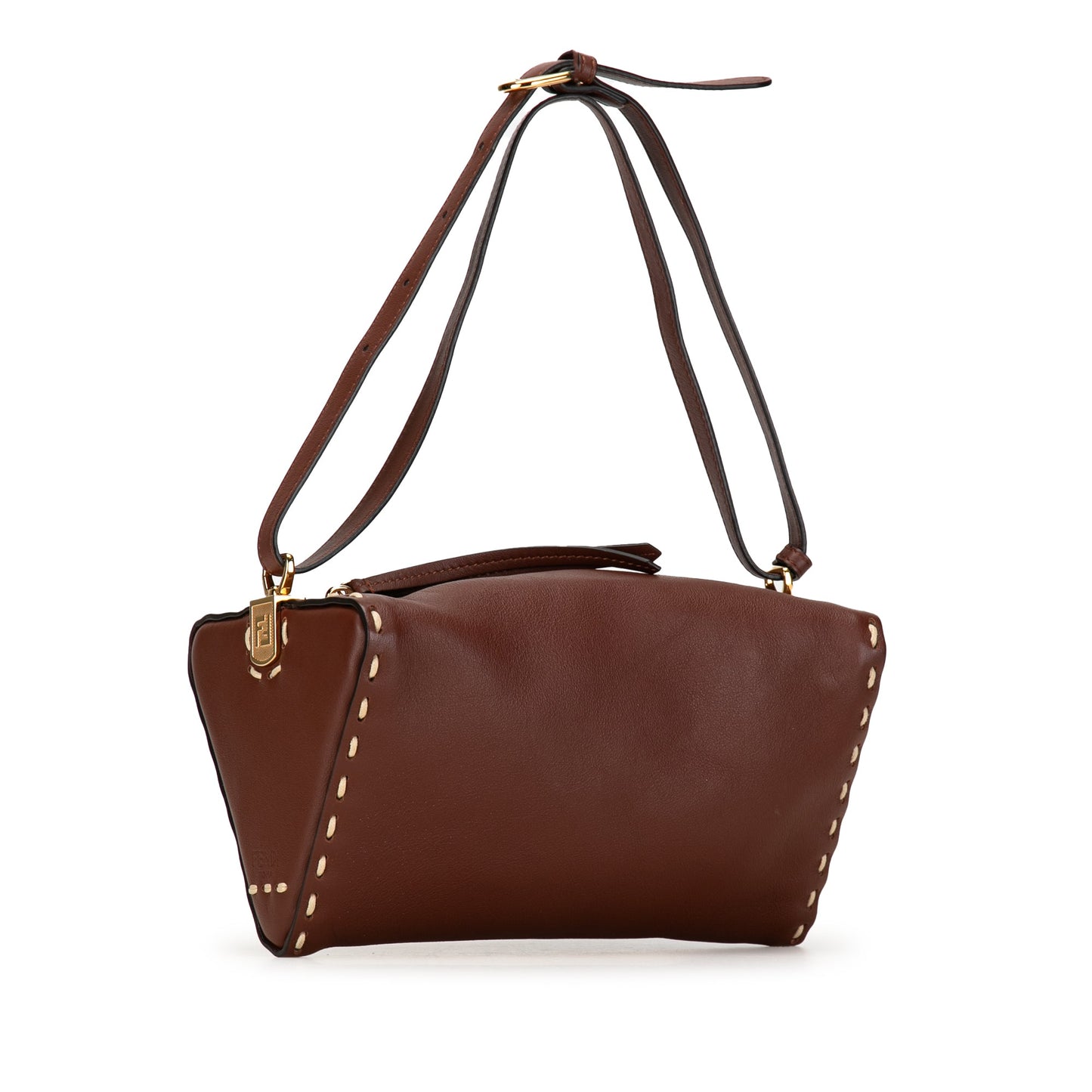 Fendi Calfskin Selleria Triangle Shoulder Bag Brown