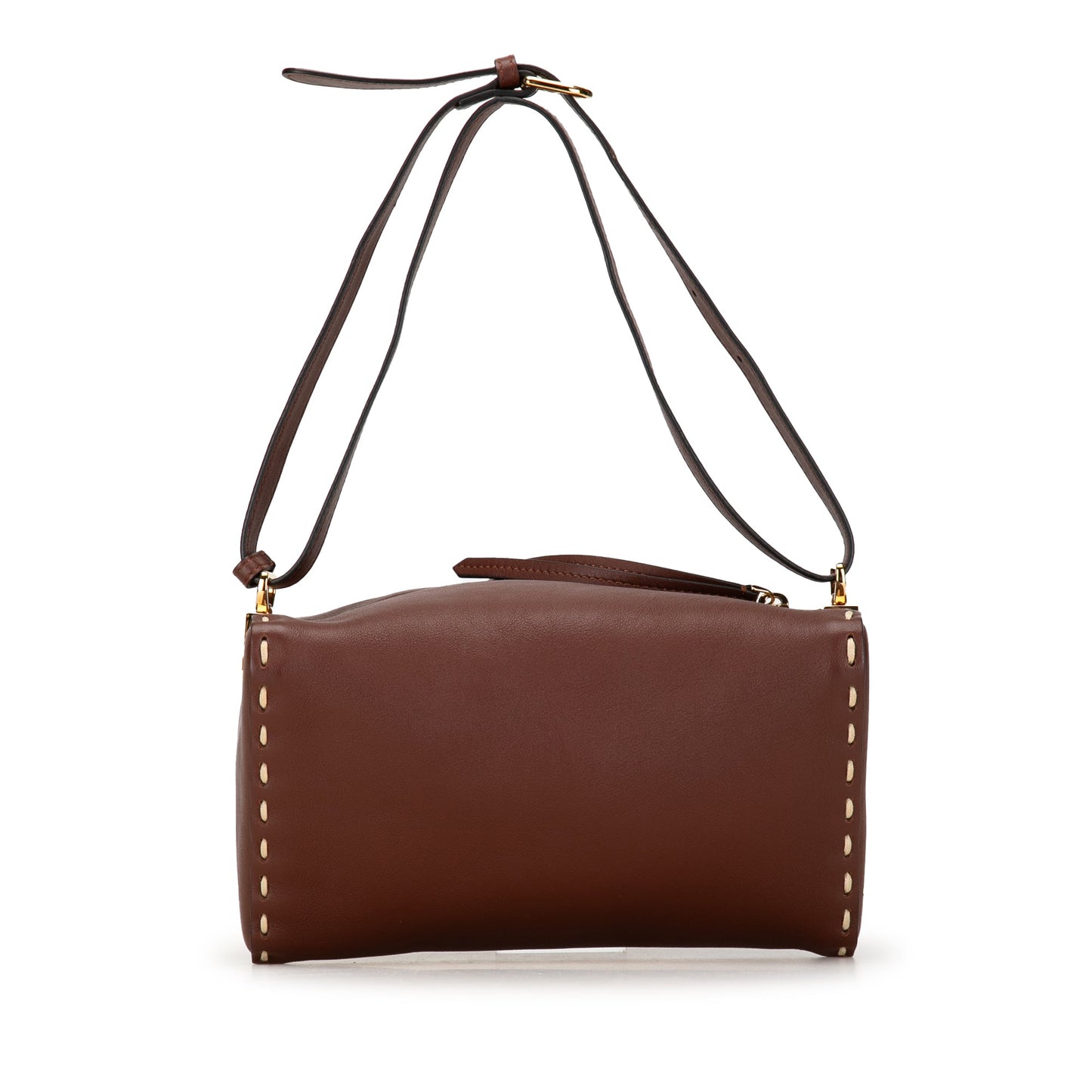 Fendi Calfskin Selleria Triangle Shoulder Bag Brown
