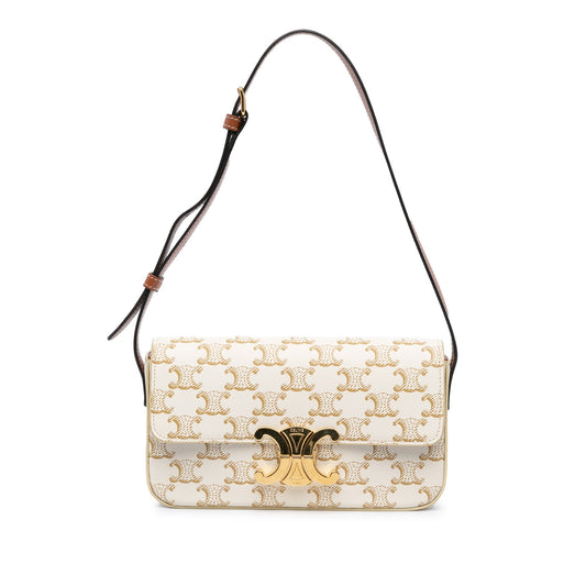 Celine Triomphe Coated Canvas Claude Shoulder Bag White