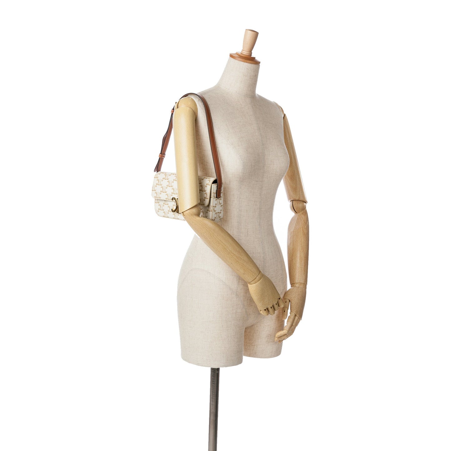 Celine Triomphe Coated Canvas Claude Shoulder Bag White