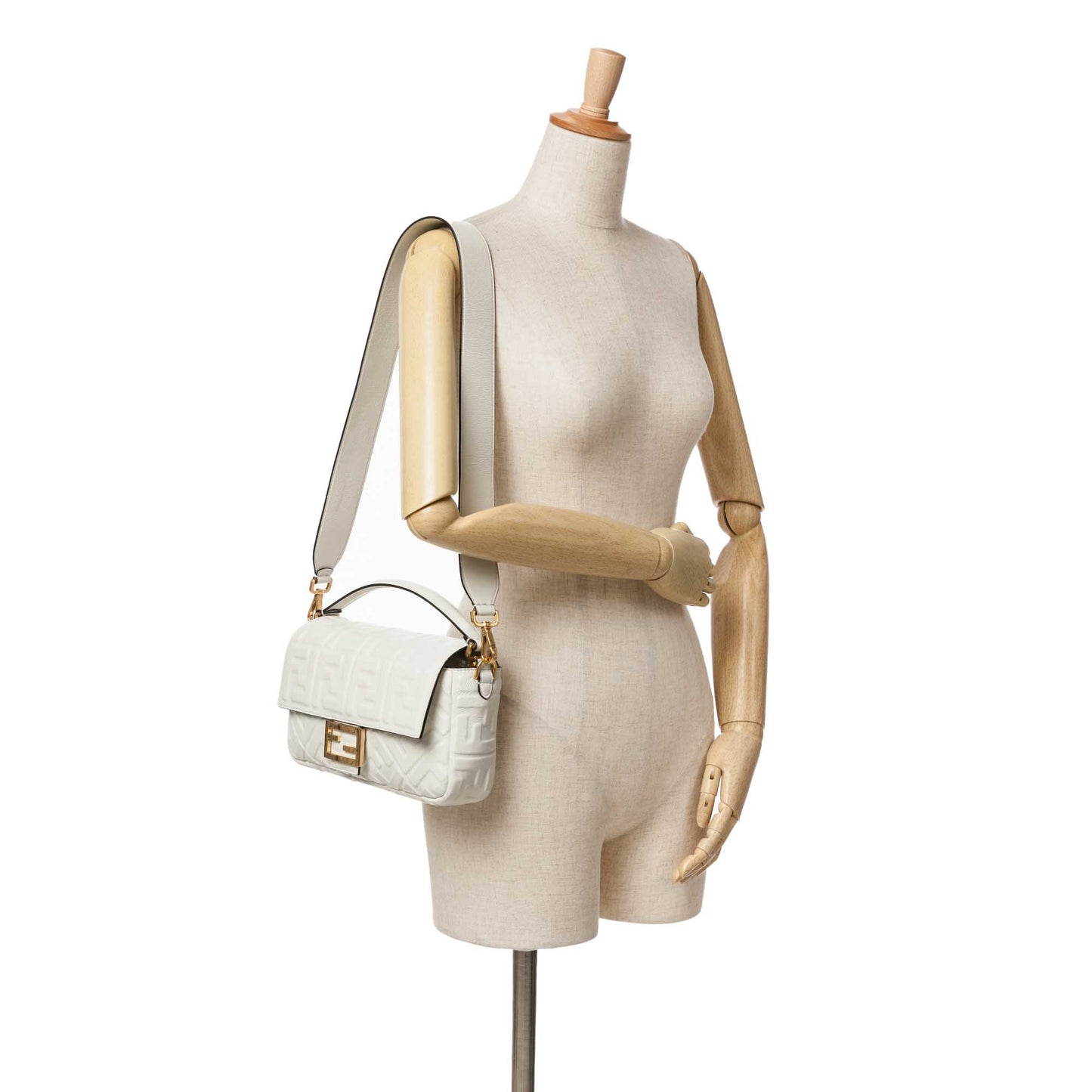 Fendi Zucca Embossed Leather Baguette Satchel White