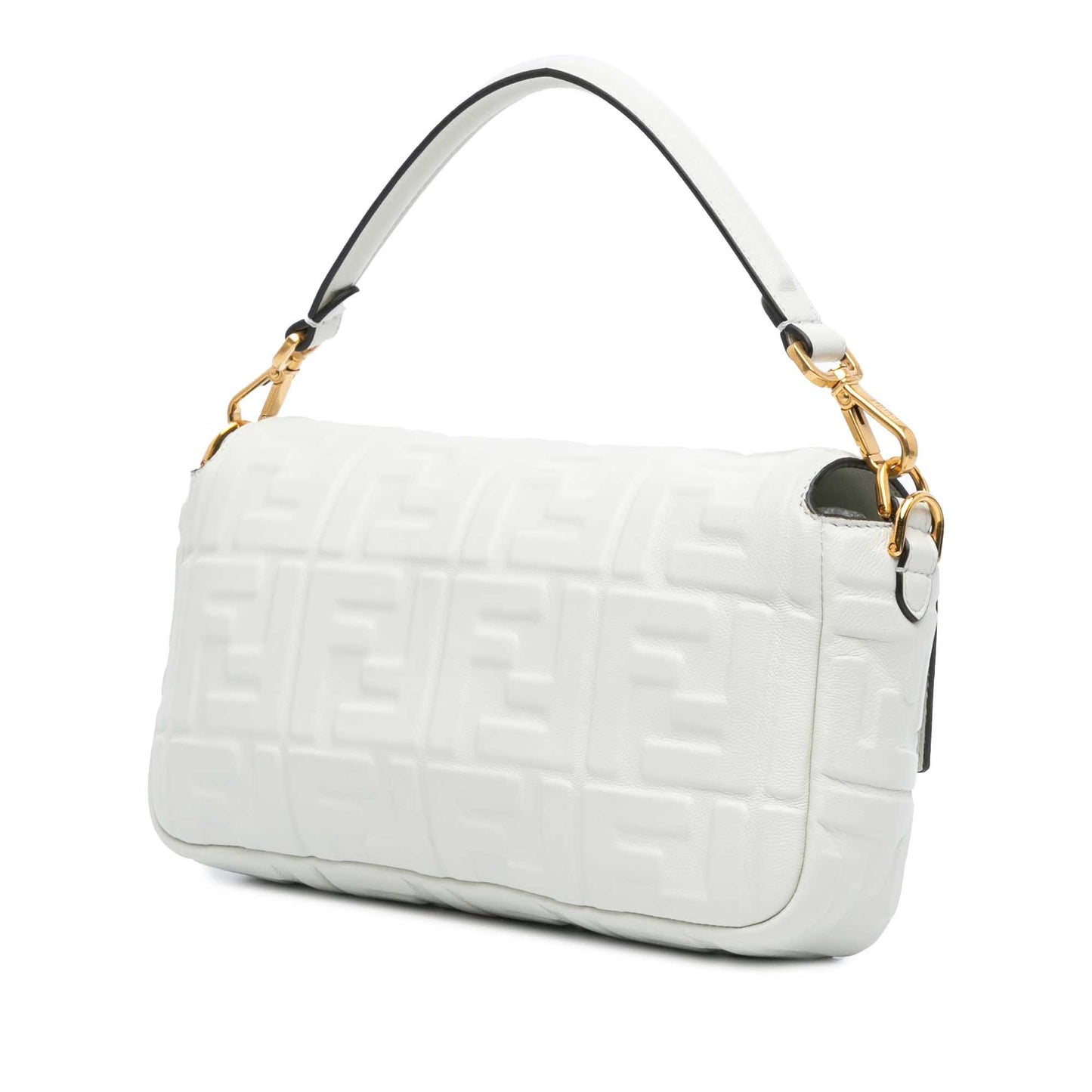 Fendi Zucca Embossed Leather Baguette Satchel White