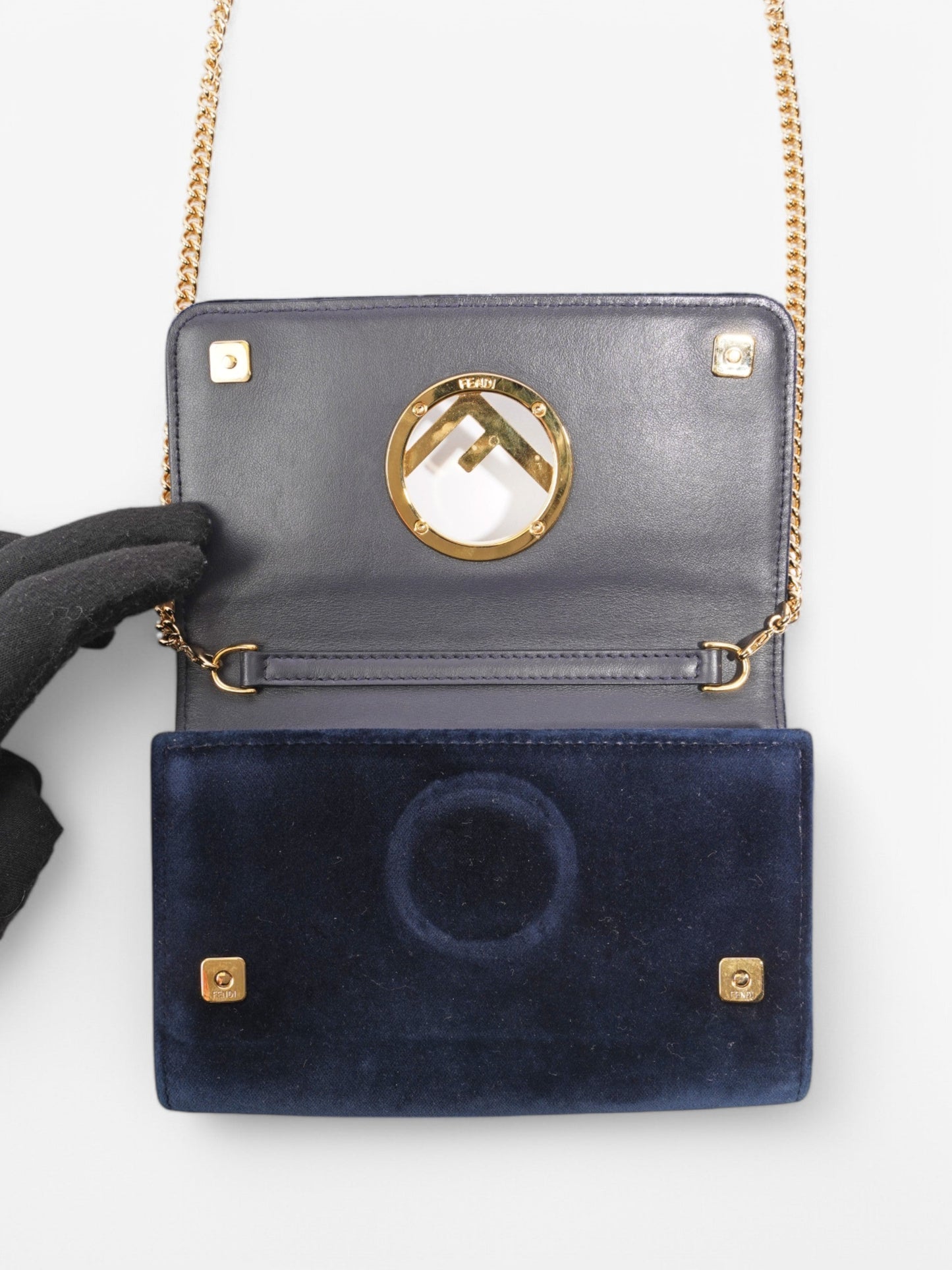Fendi Fendi Kan I Logo Mini Clutch Midnight Blue Velvet